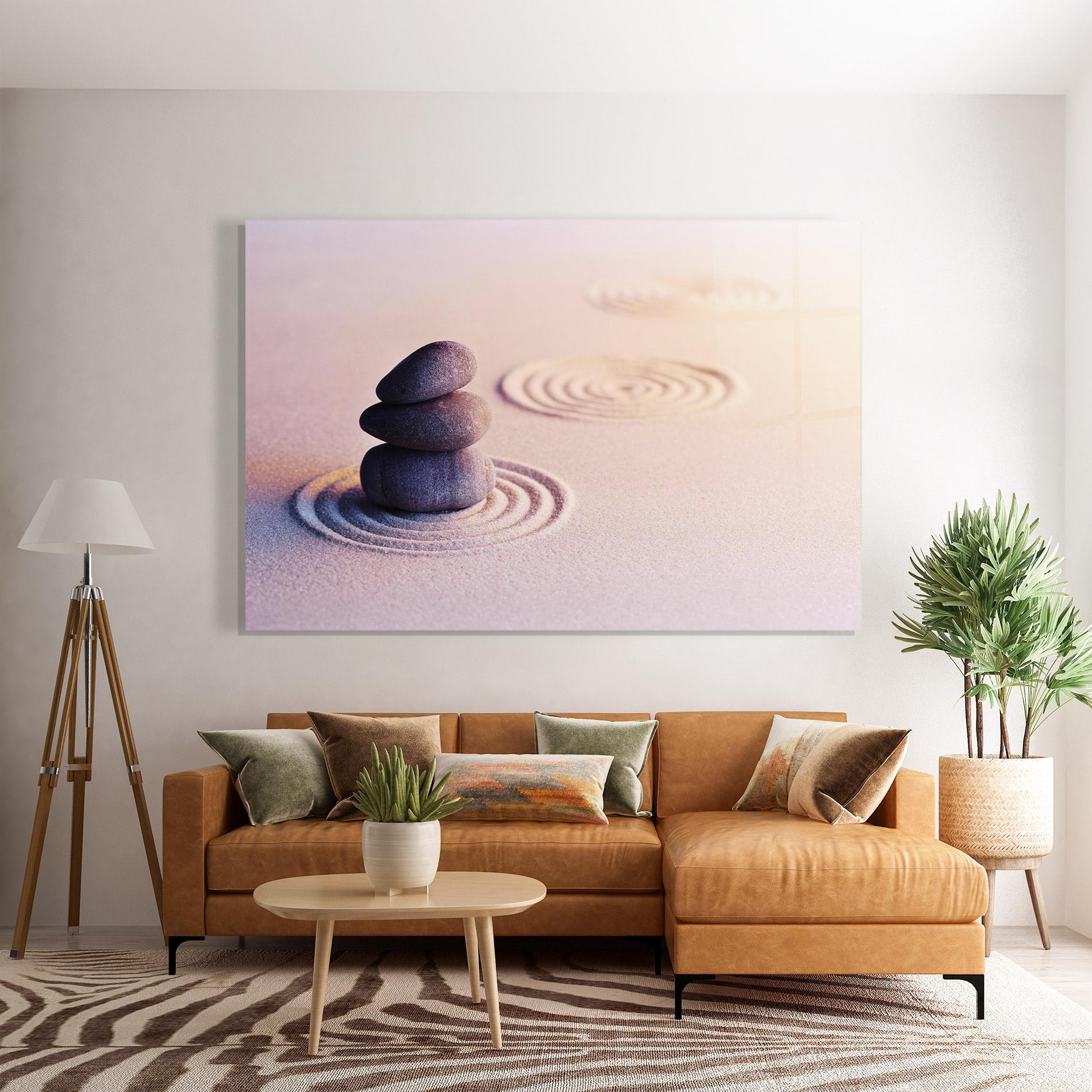 Tablou Sticla Meditation Stones Sand mockup 7