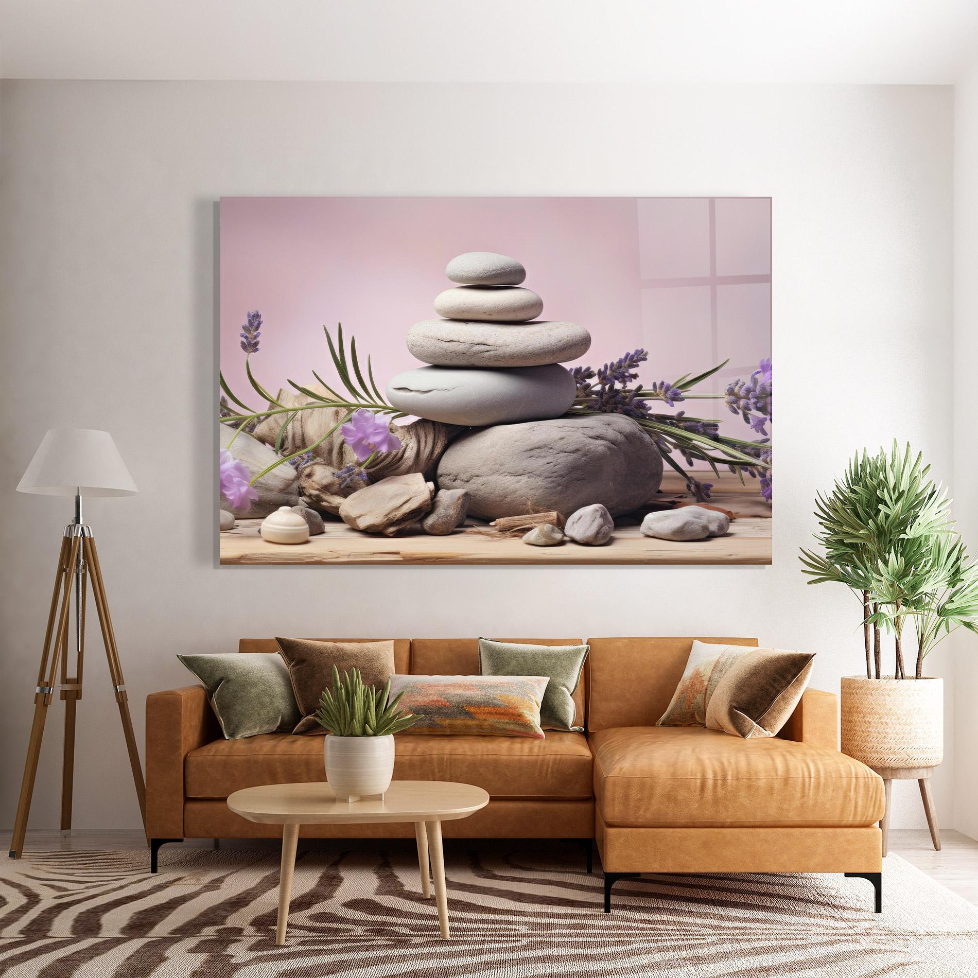Tablou Sticla Purple Flower Stones mockup 7