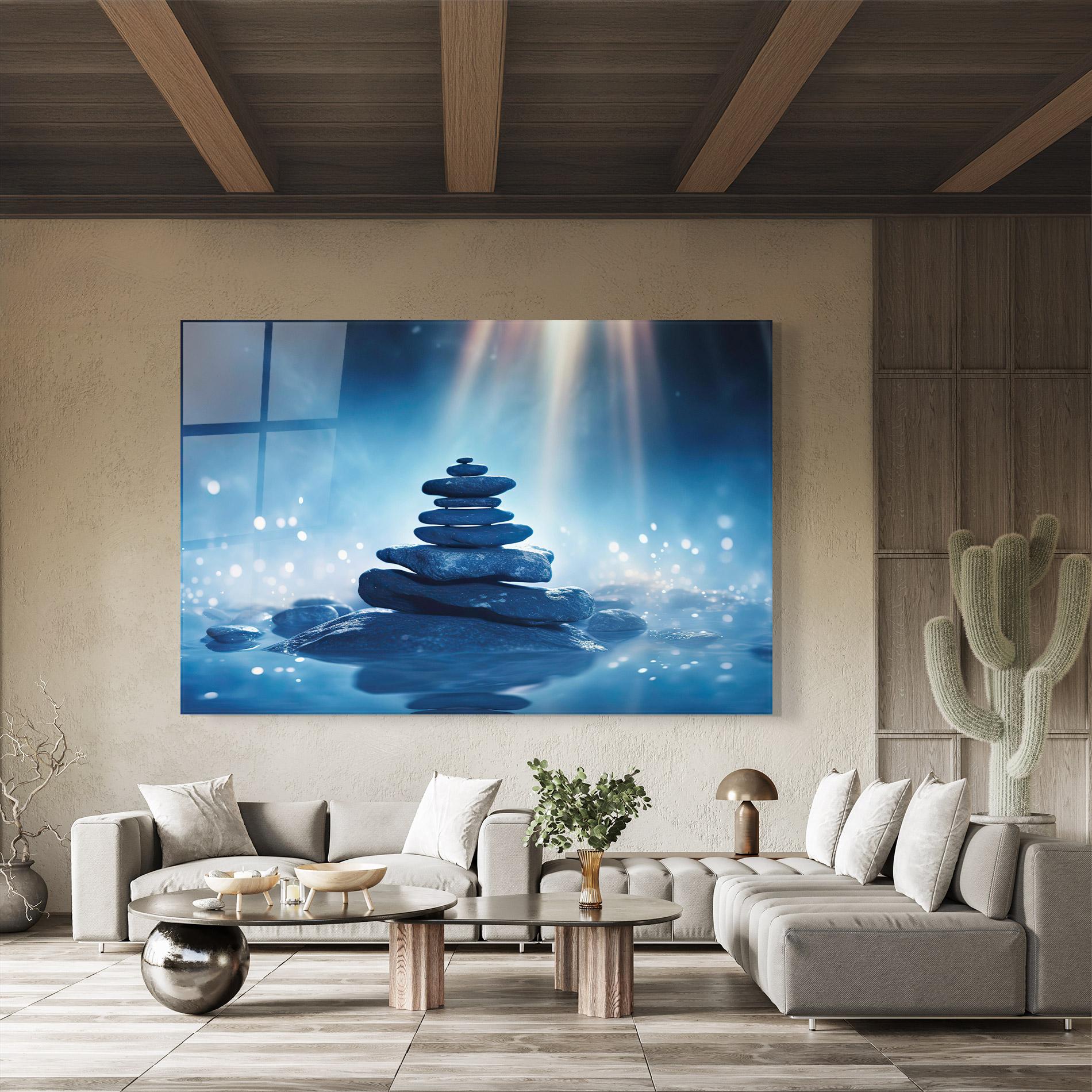 Tablou Sticla Blue Light Stone mockup 8