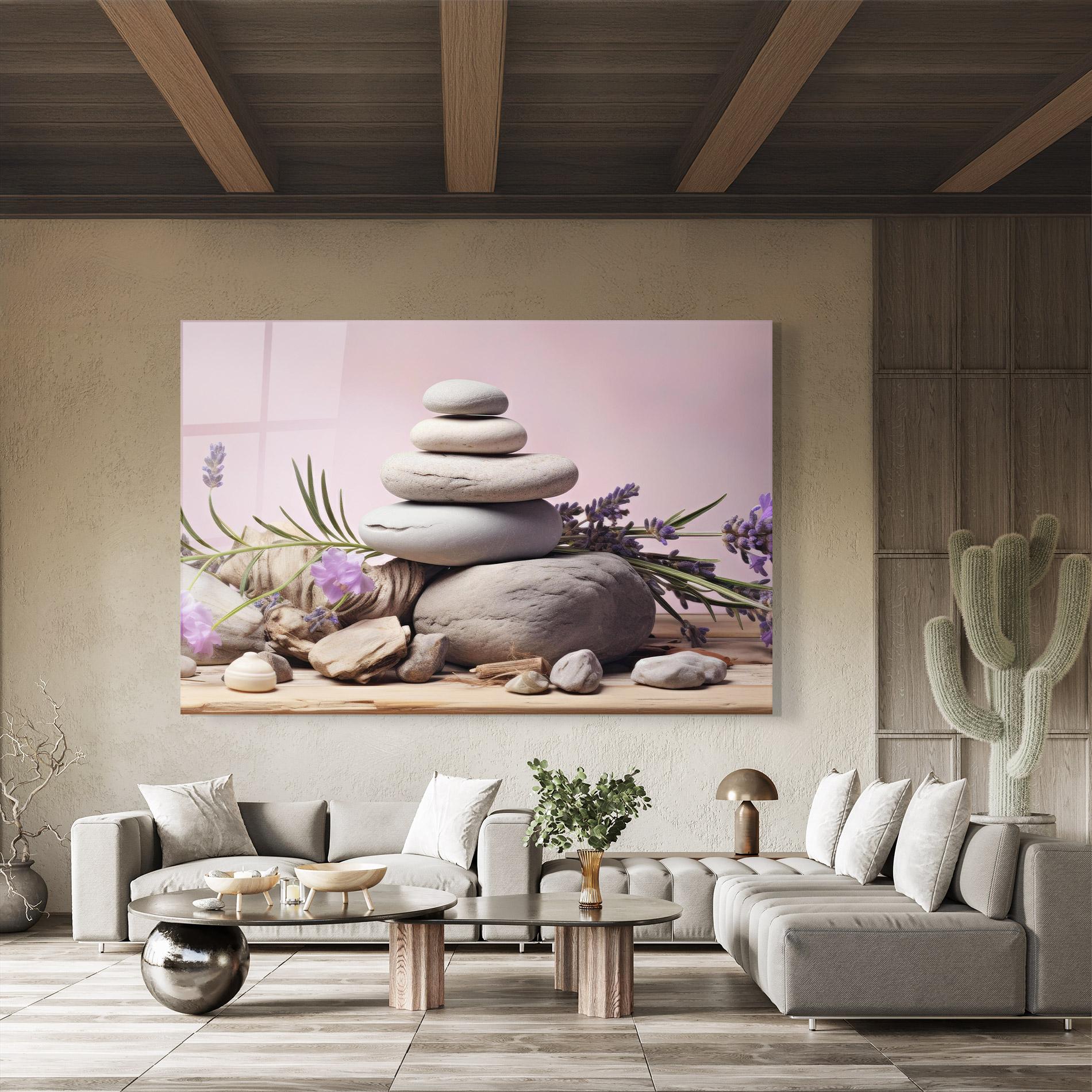 Tablou Sticla Purple Flower Stones mockup 8