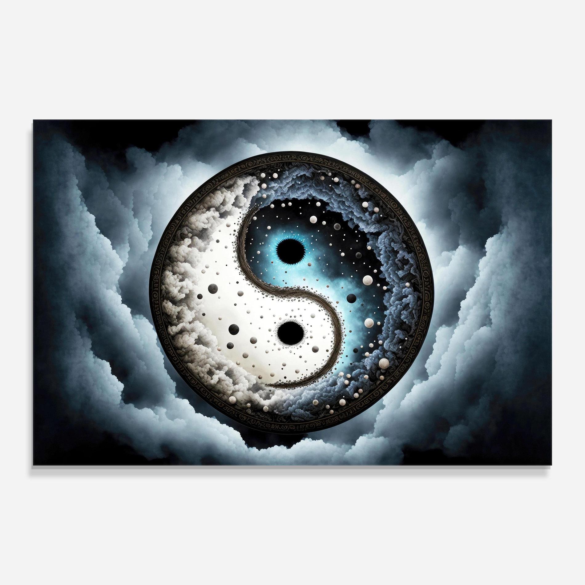 Tablou Sticla Black Blue Yinyang mockup 0