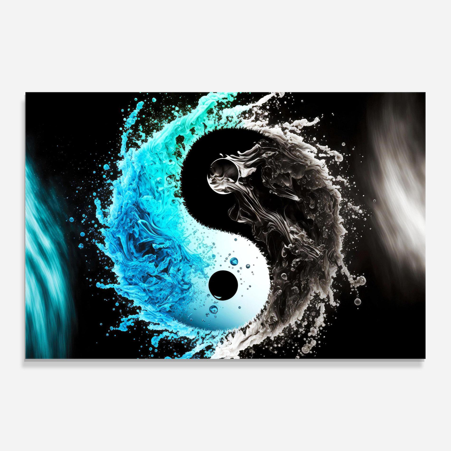 Tablou Sticla Blue Black Yinyang mockup 0