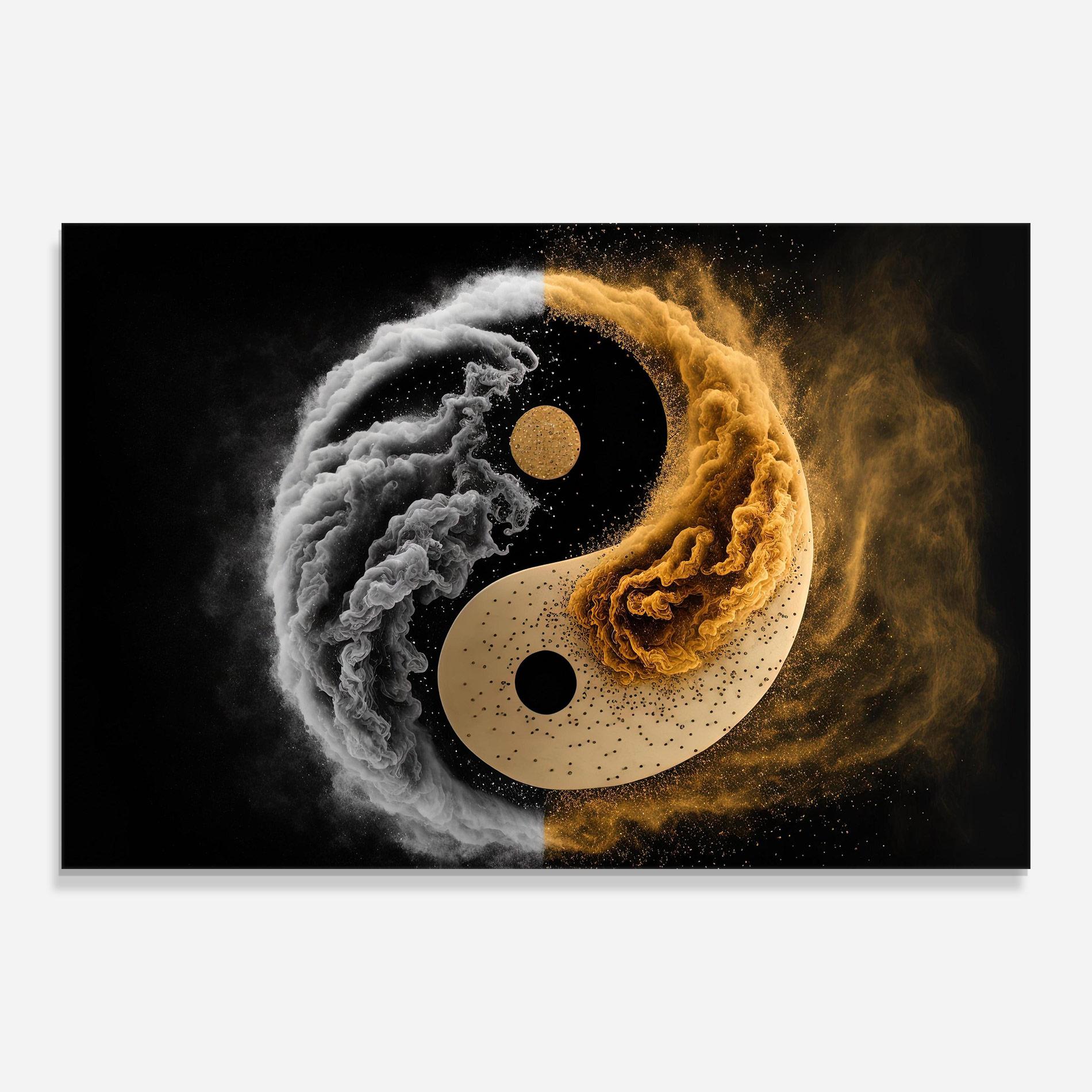 Tablou Sticla Cream Smoke Yinyang mockup 0
