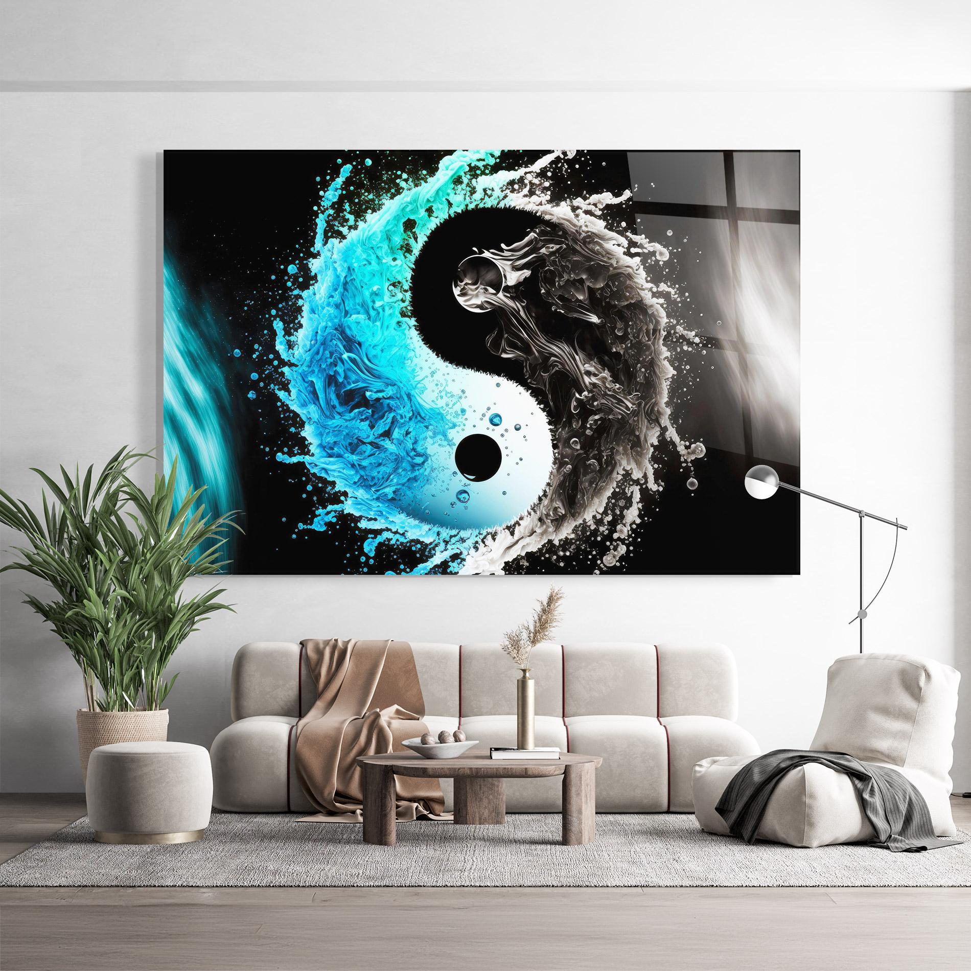Tablou Sticla Blue Black Yinyang mockup 9
