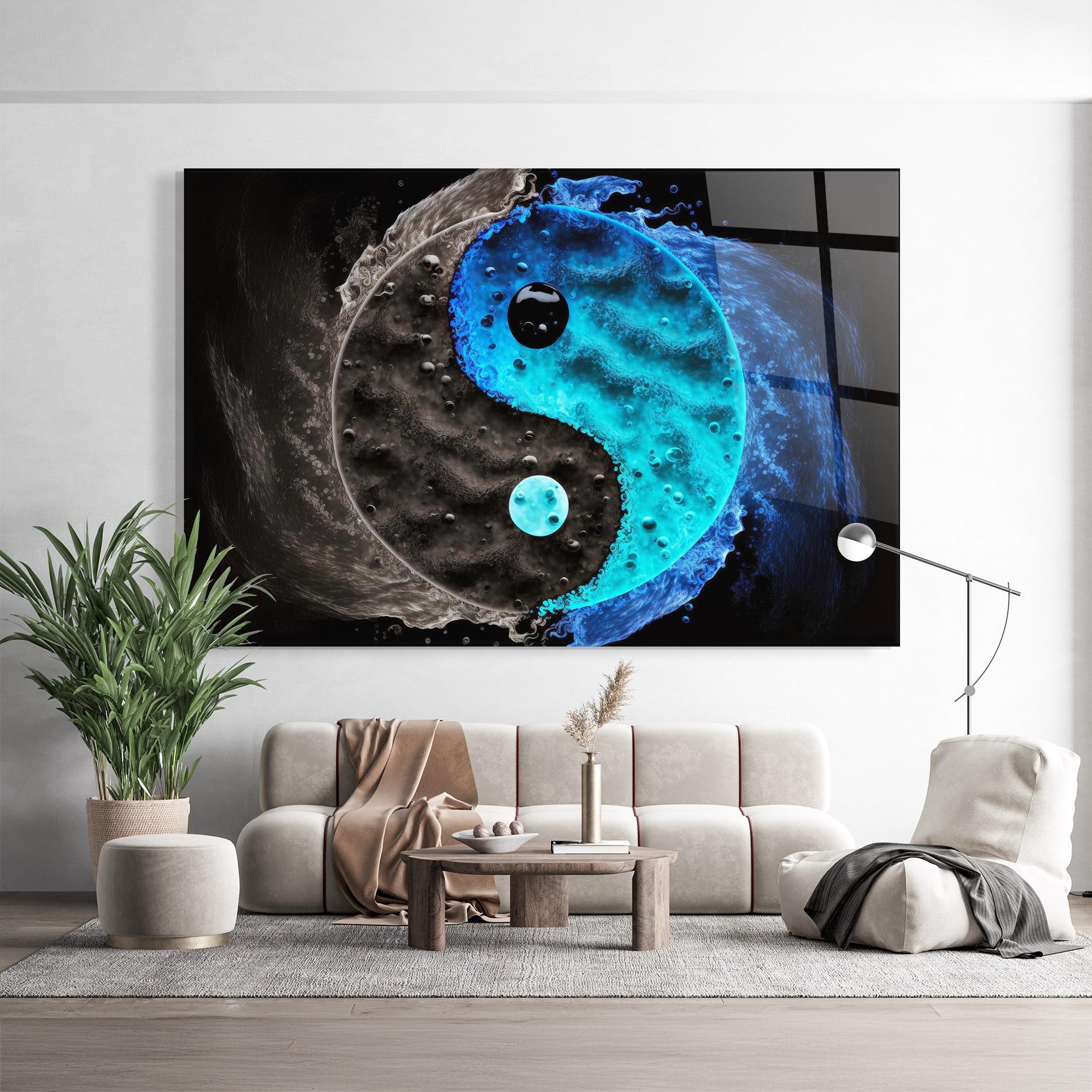 Tablou Sticla Blue Water Yinyang mockup 9