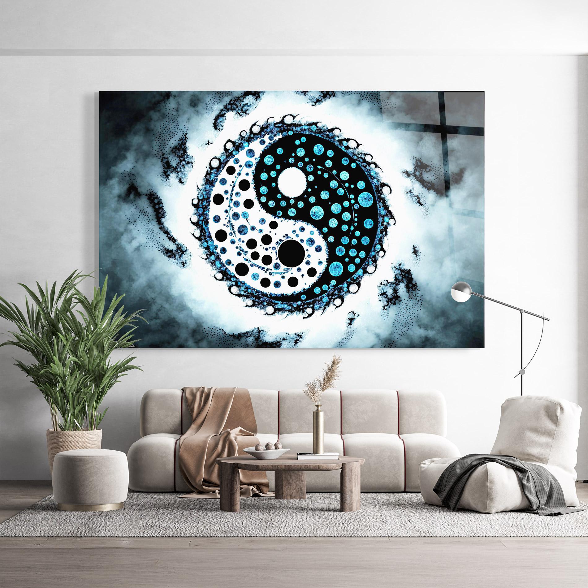 Tablou Sticla Blue White Yinyang mockup 9