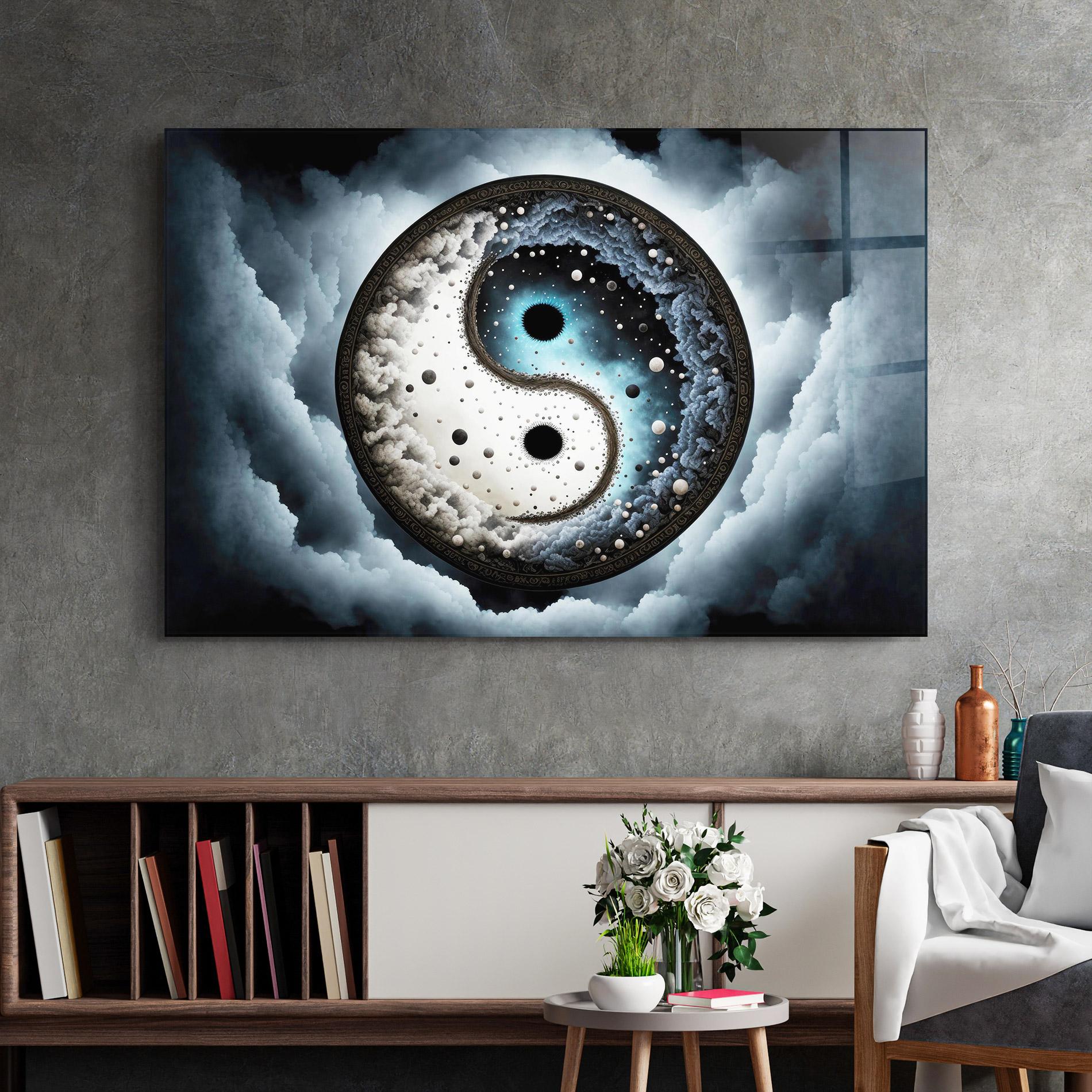 Tablou Sticla Black Blue Yinyang mockup 2