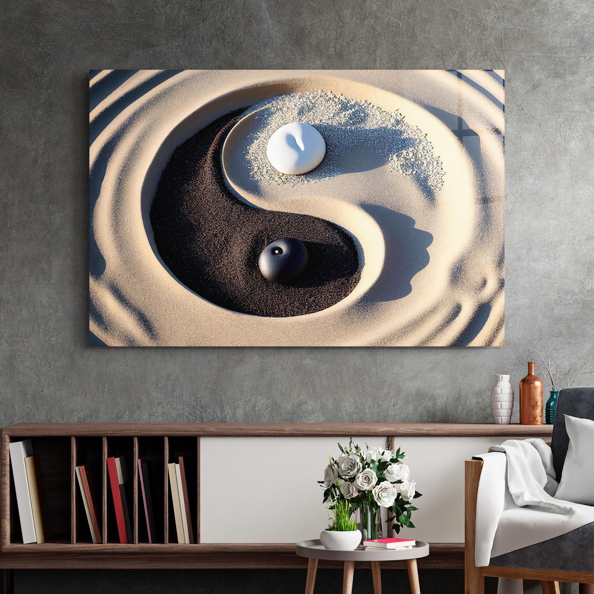 Tablou Sticla Black Sand Yinyang mockup 2