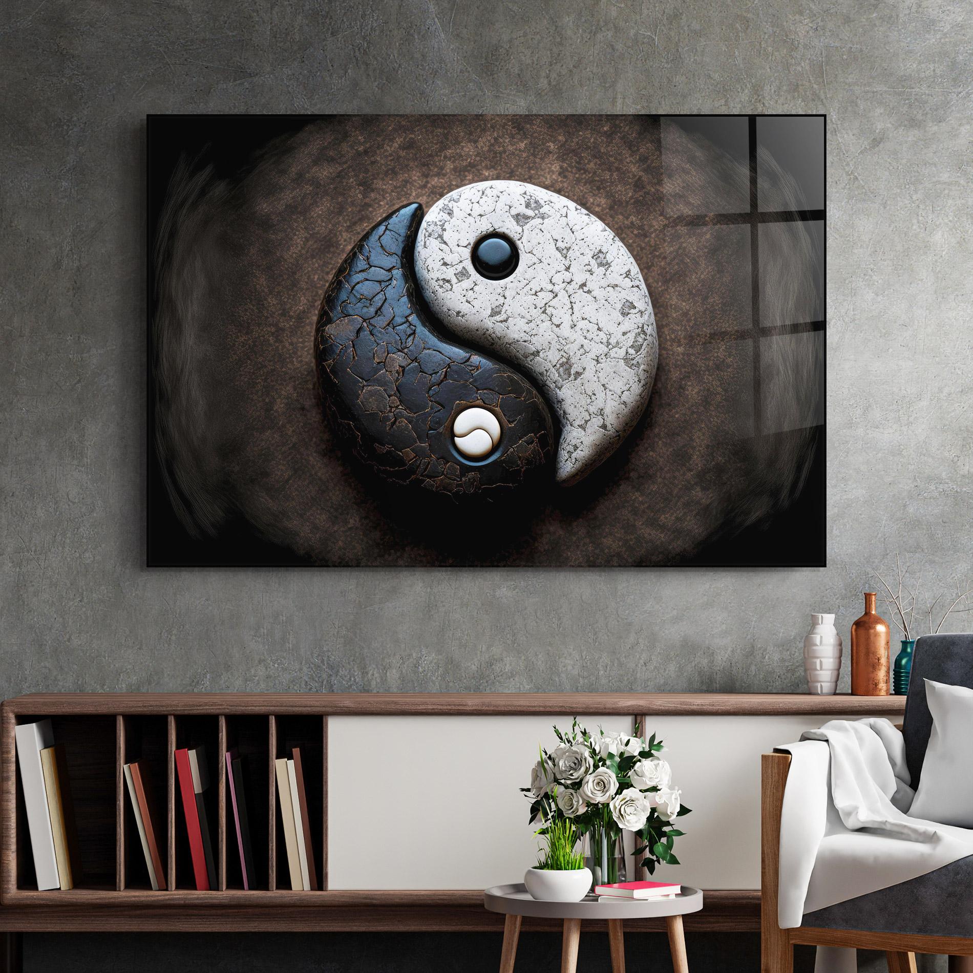 Tablou Sticla Black Stone Yinyang mockup 2