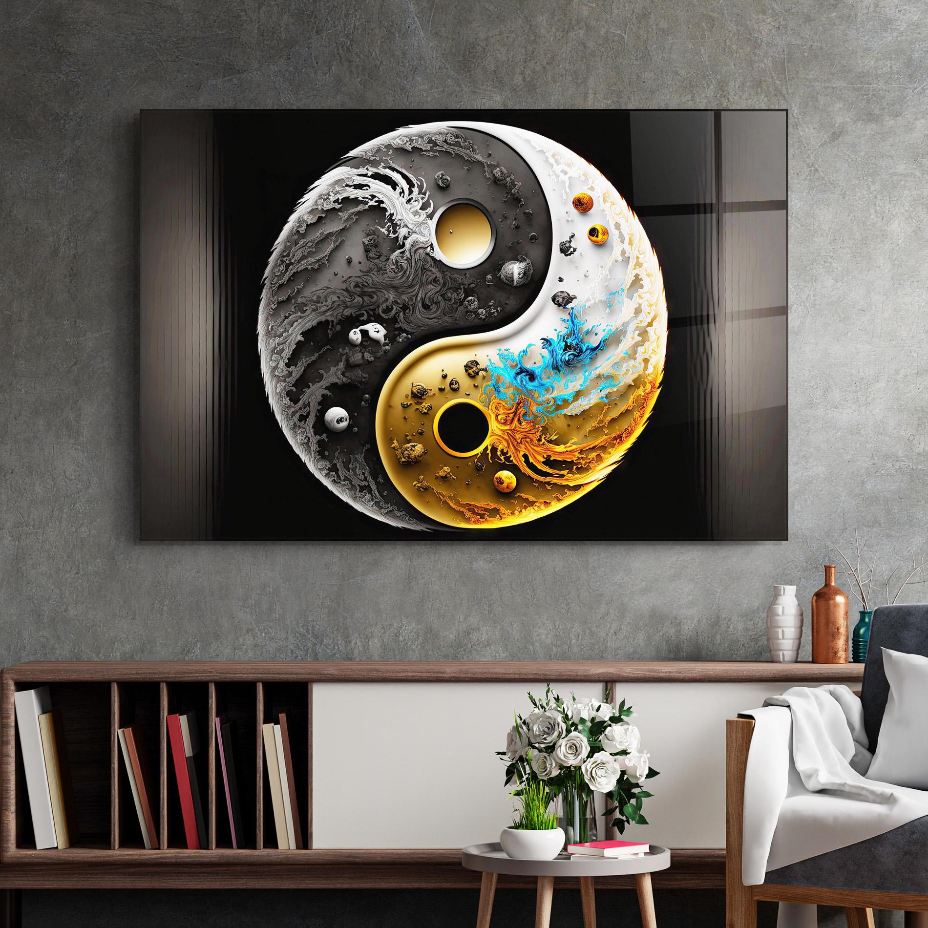 Tablou Sticla Black Yellow Yinyang mockup 2
