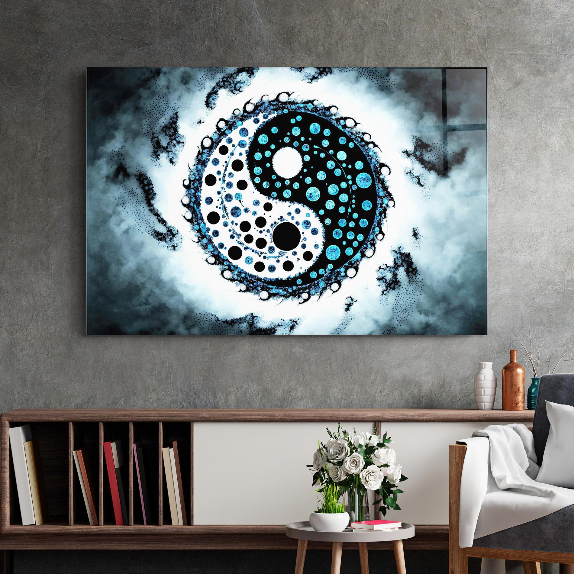 Tablou Sticla Blue White Yinyang mockup 2