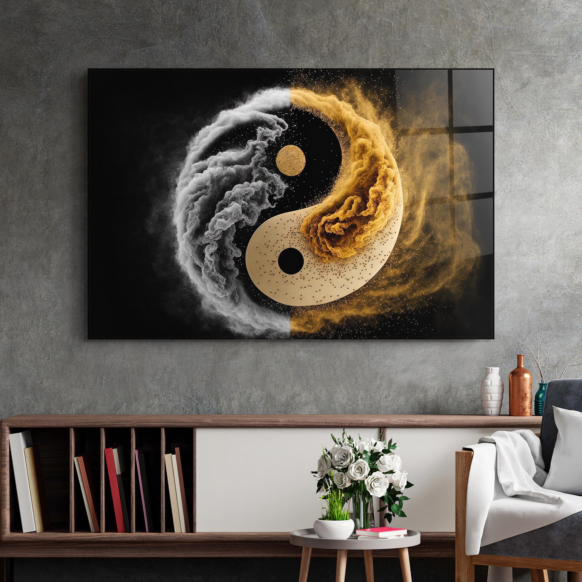 Tablou Sticla Cream Smoke Yinyang mockup 2