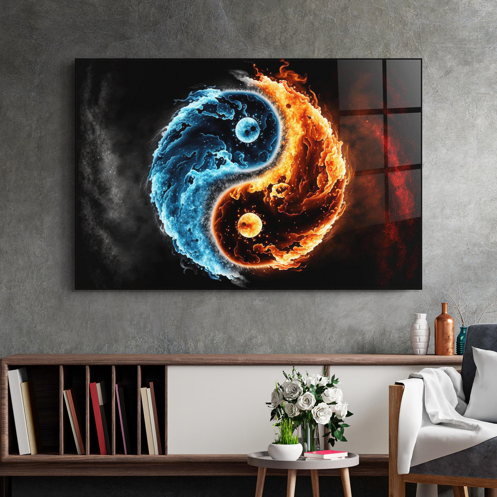 Tablou Sticla Fire Water Yinyang mockup 2