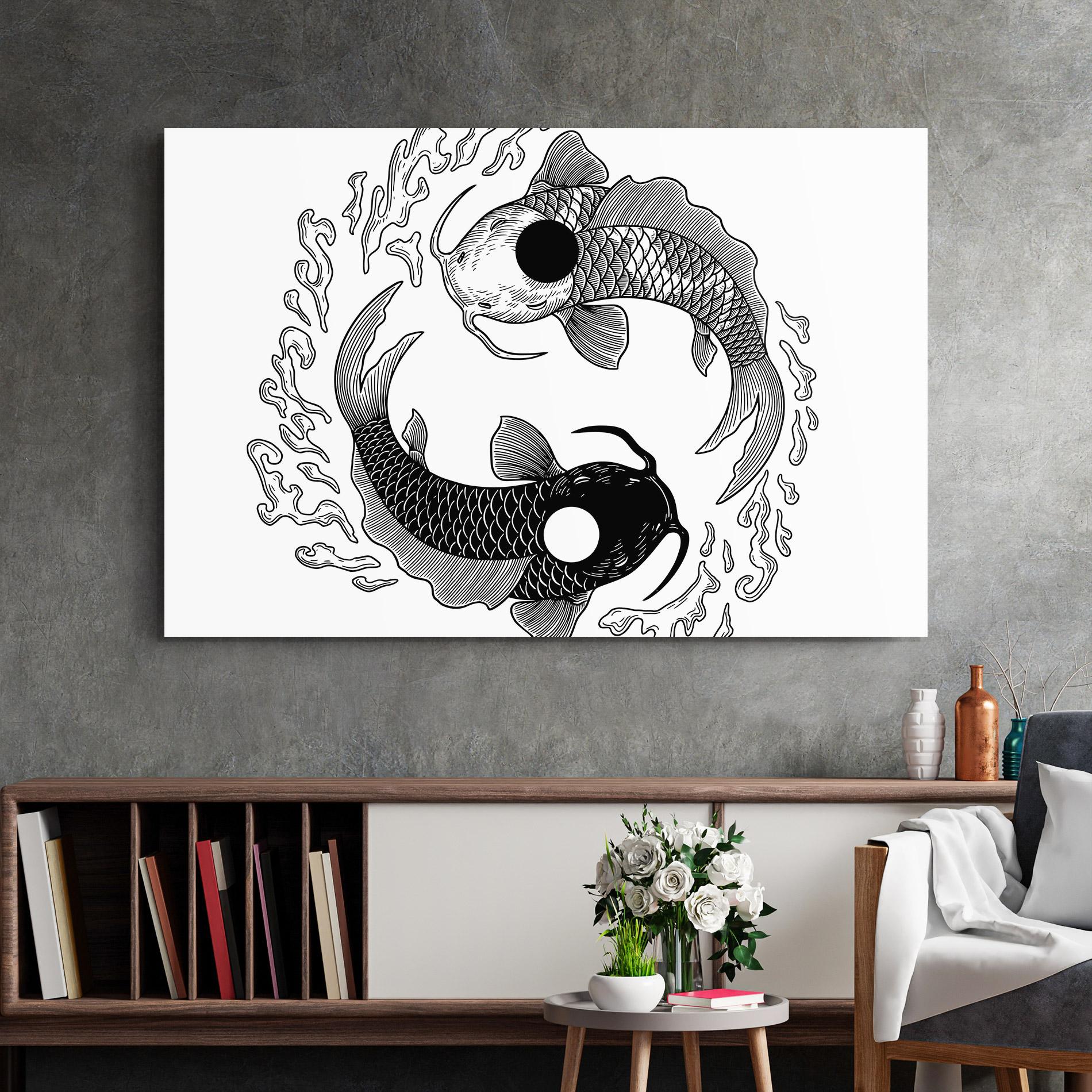 Tablou Sticla Koi Art Yinyang mockup 2