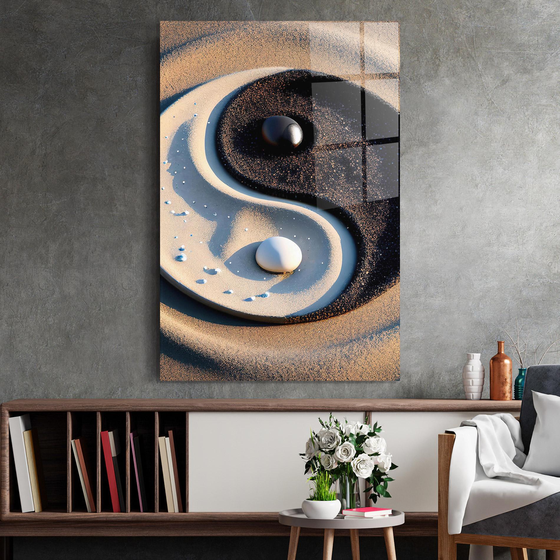 Tablou Sticla Pretty Sand Yinyang mockup 2