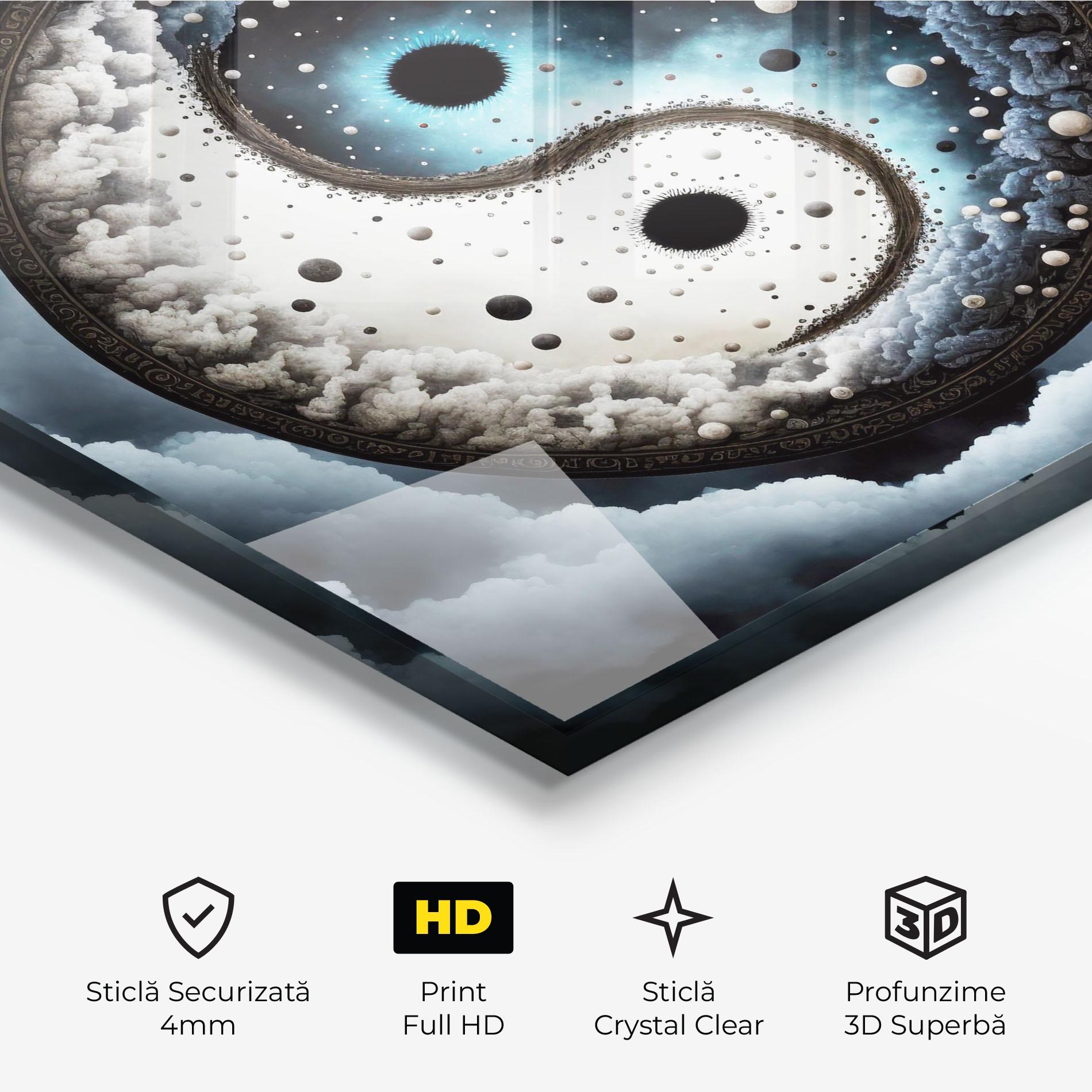 Tablou Sticla Black Blue Yinyang mockup 3