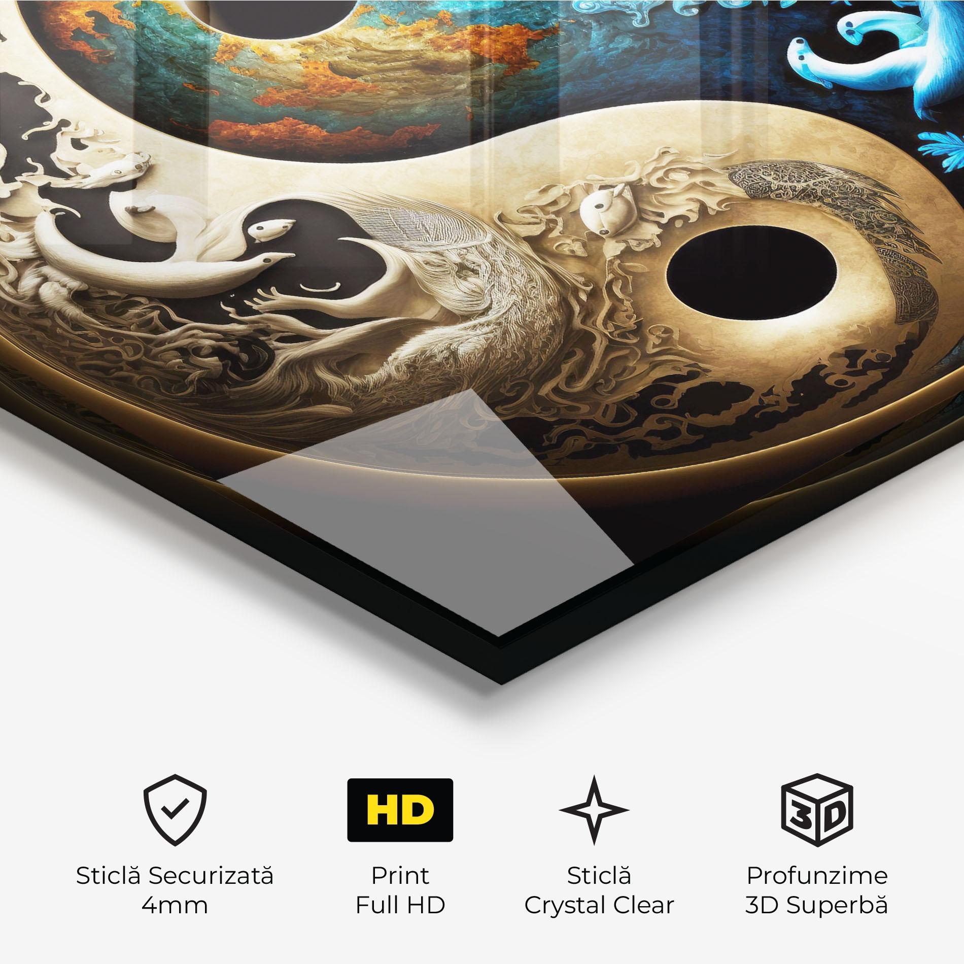 Tablou Sticla Cream Blue Yinyang mockup 3