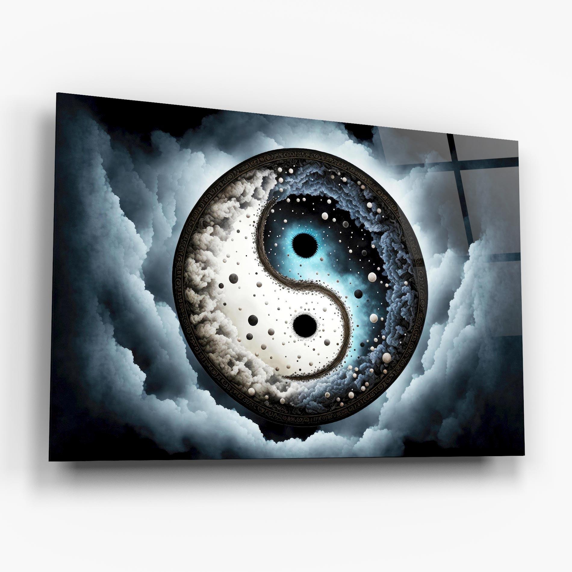 Tablou Sticla Black Blue Yinyang mockup 6
