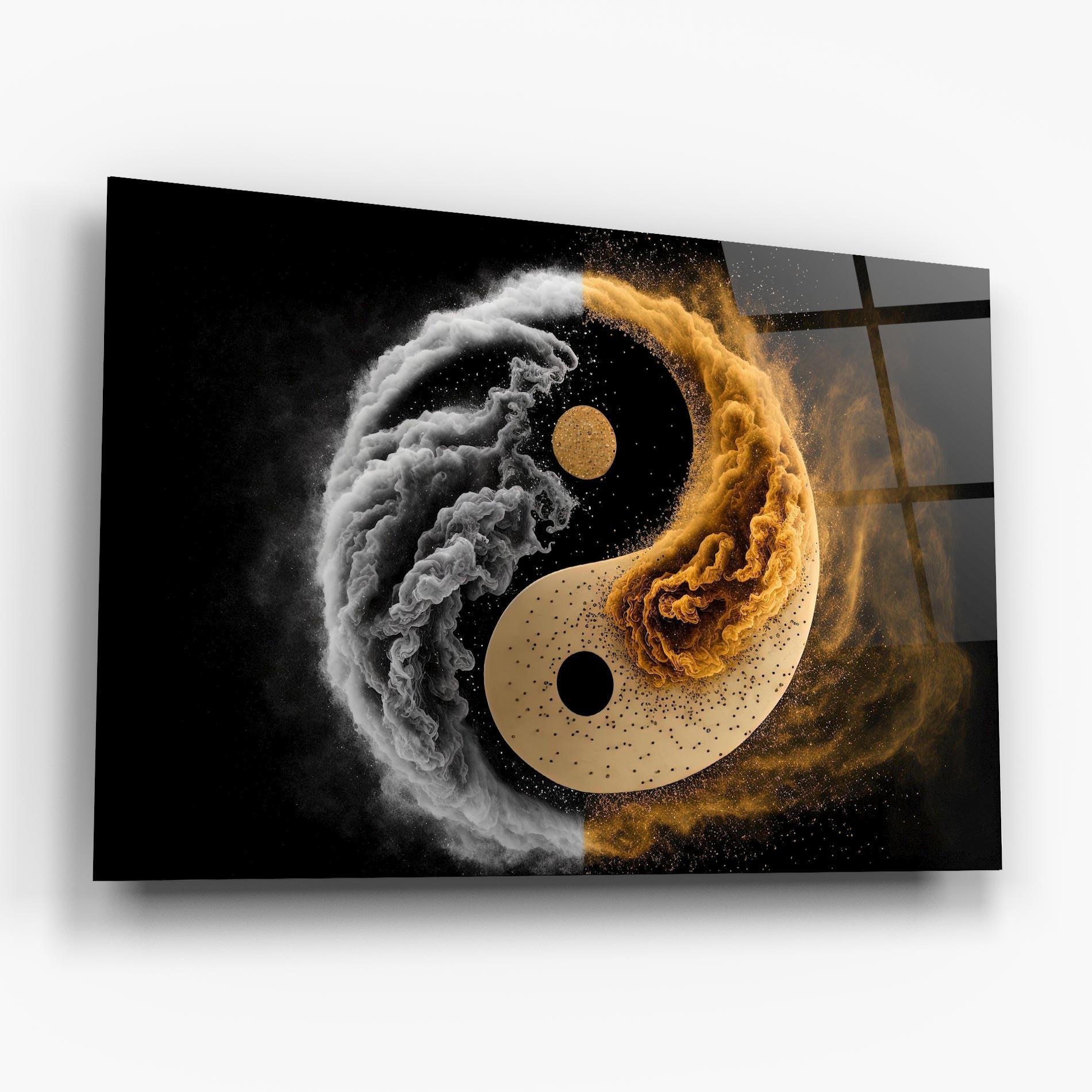 Tablou Sticla Cream Smoke Yinyang mockup 6