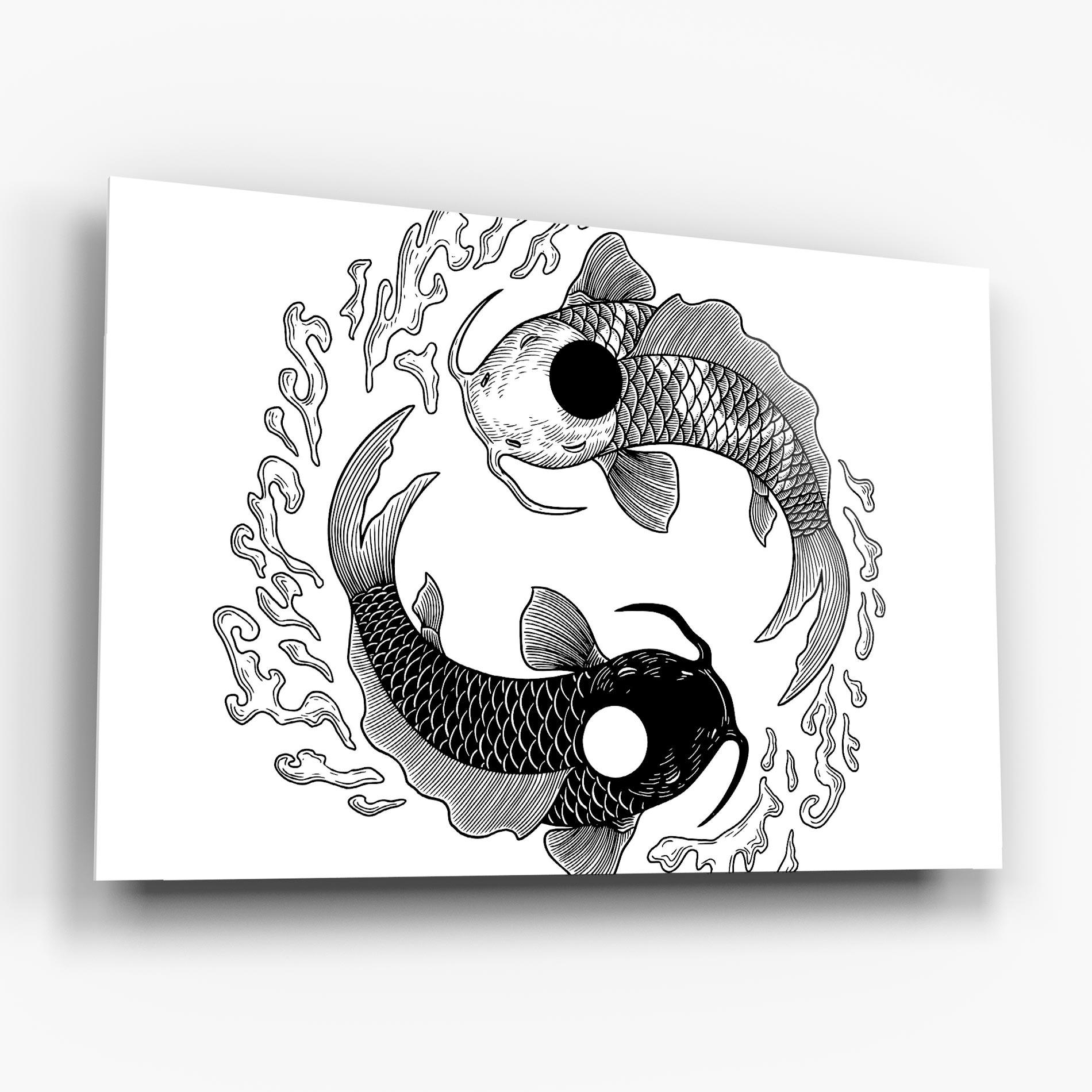 Tablou Sticla Koi Art Yinyang mockup 6