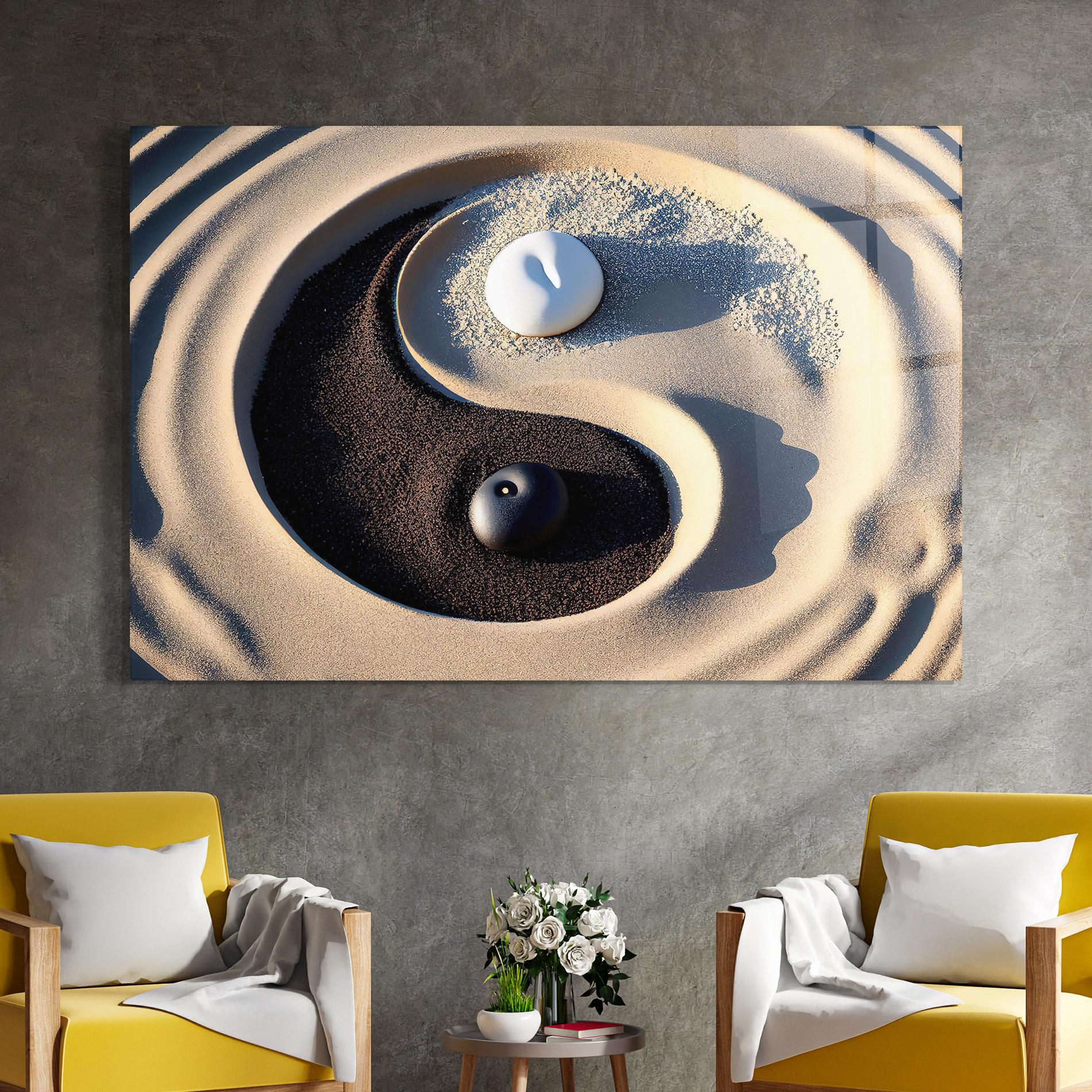 Tablou Sticla Black Sand Yinyang mockup 4