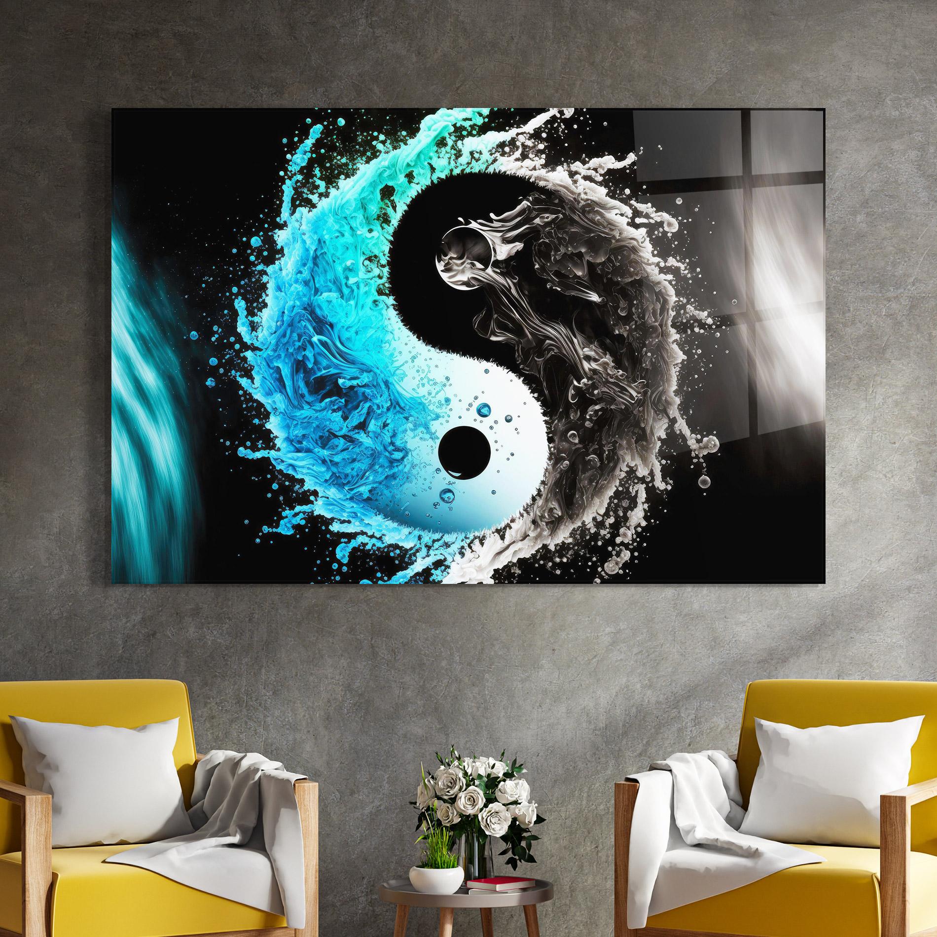 Tablou Sticla Blue Black Yinyang mockup 4