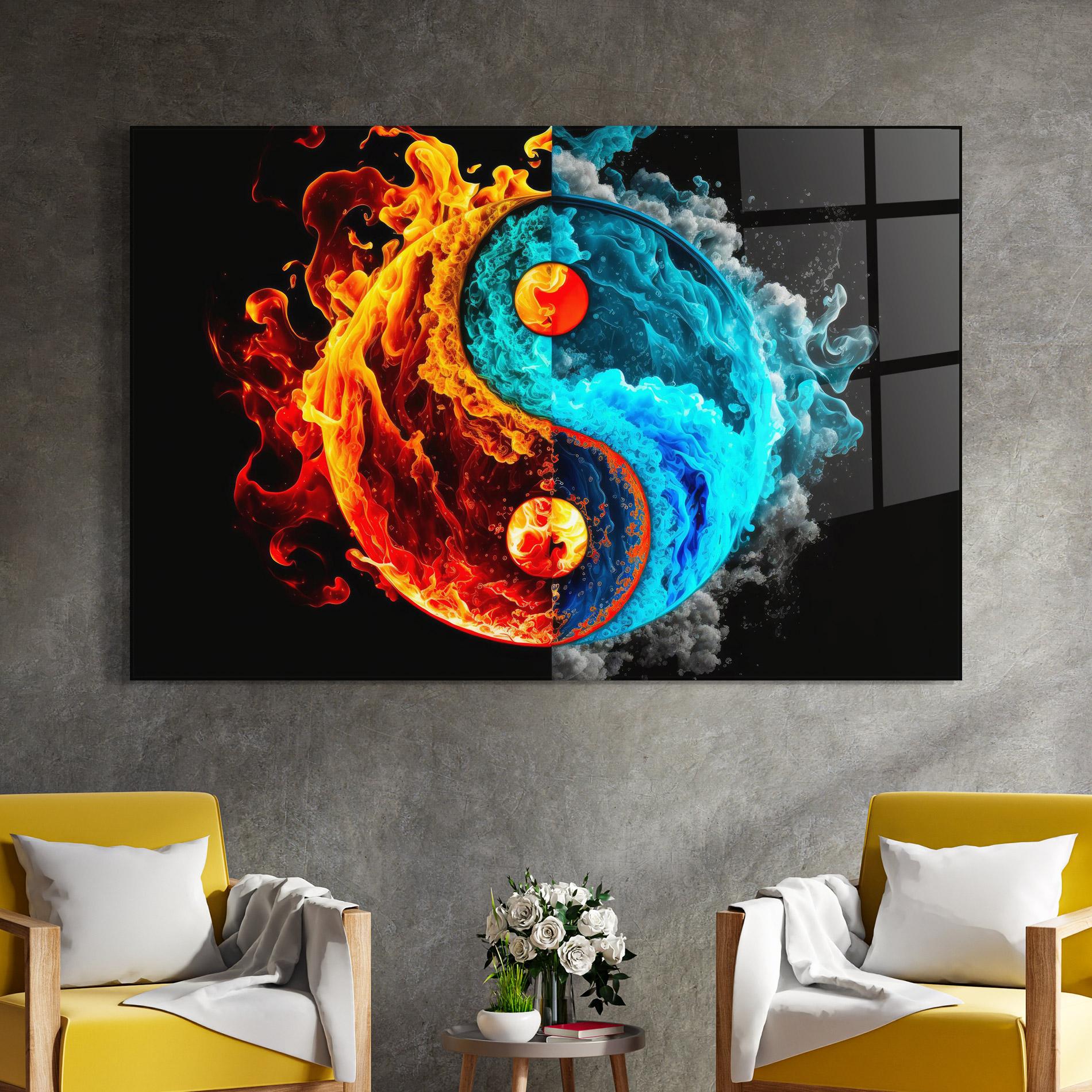 Tablou Sticla Blue Smoke Yinyang mockup 4