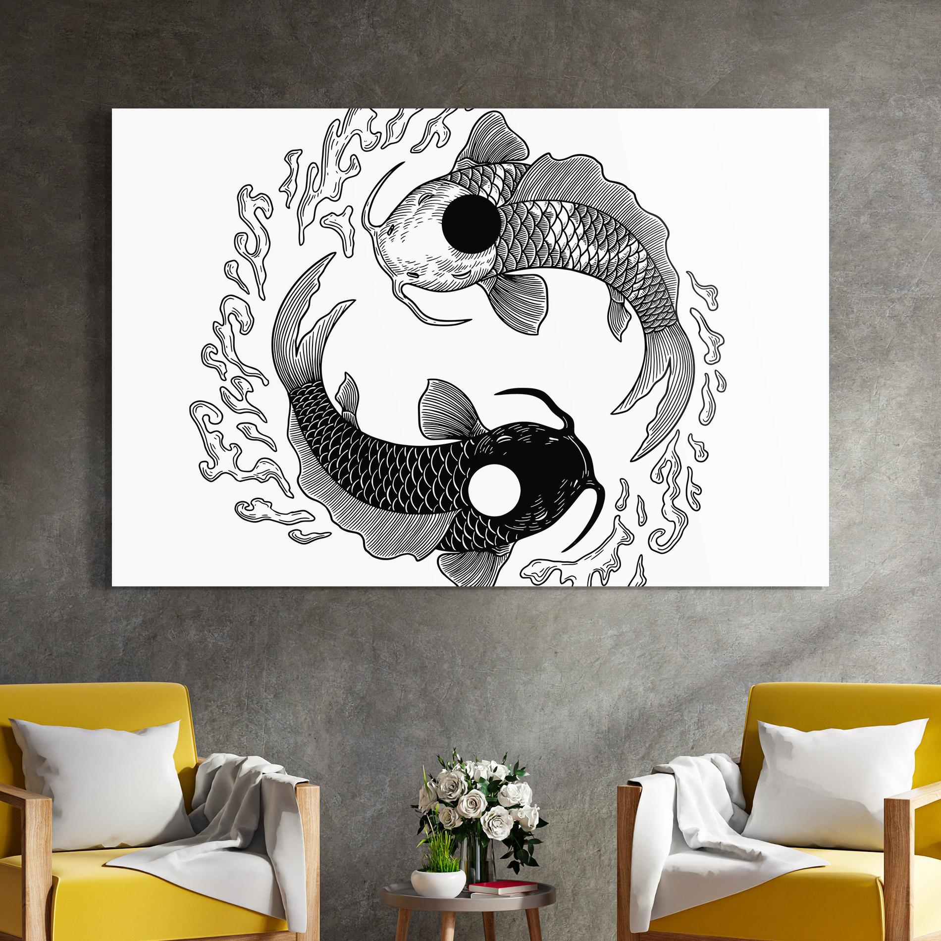 Tablou Sticla Koi Art Yinyang mockup 4