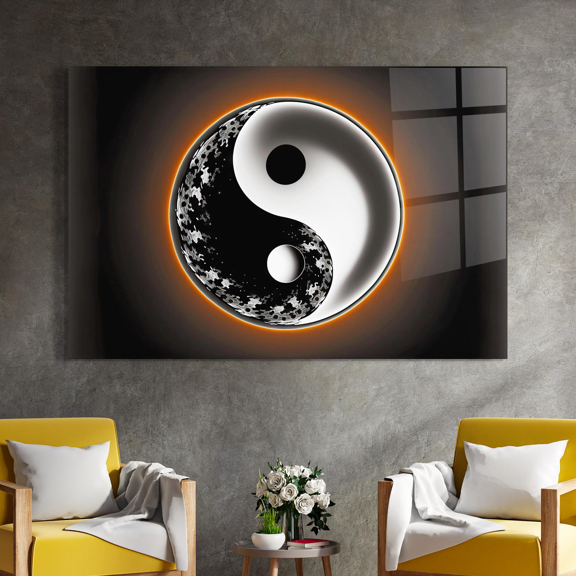 Tablou Sticla Purple Light Yinyang mockup 4