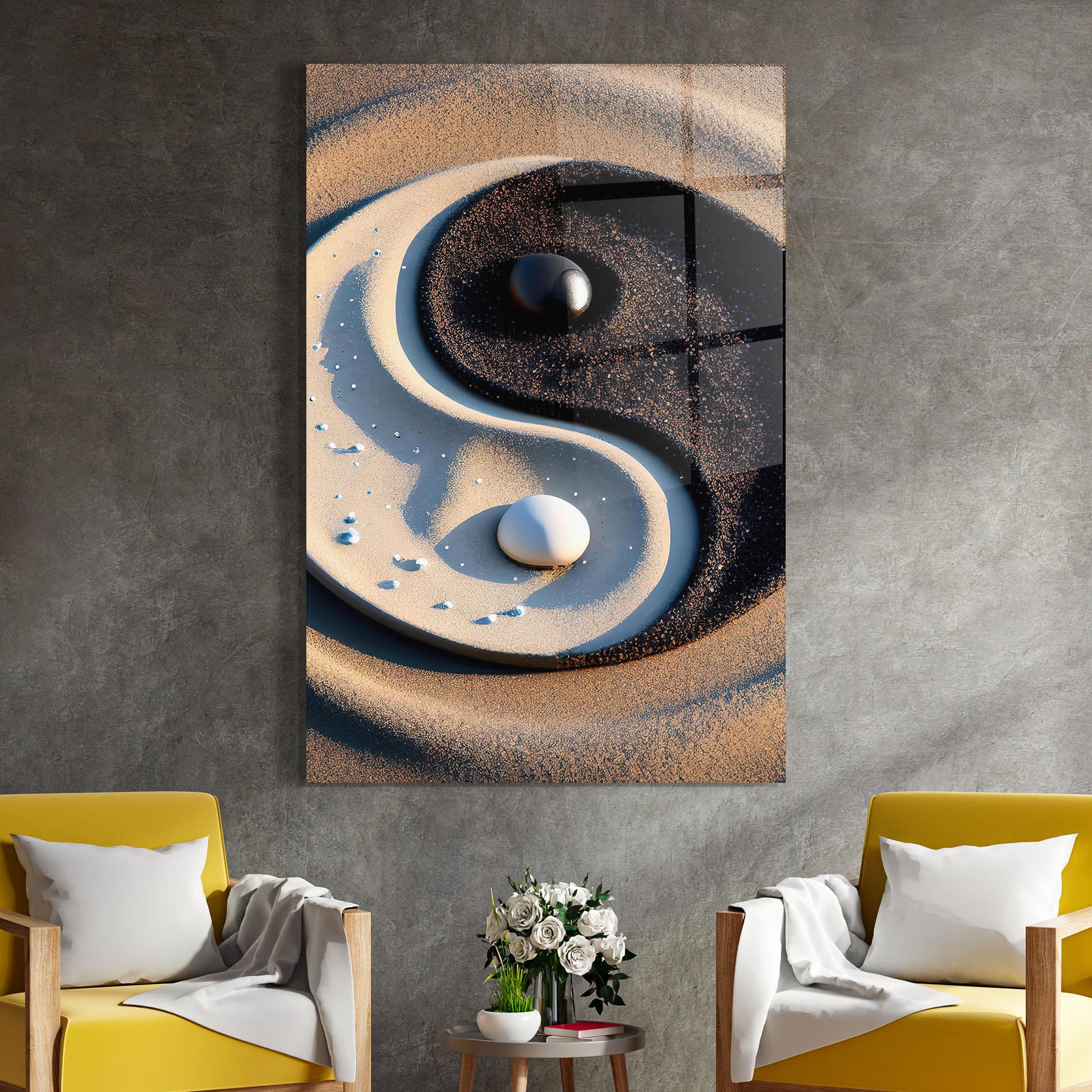 Tablou Sticla Pretty Sand Yinyang mockup 4