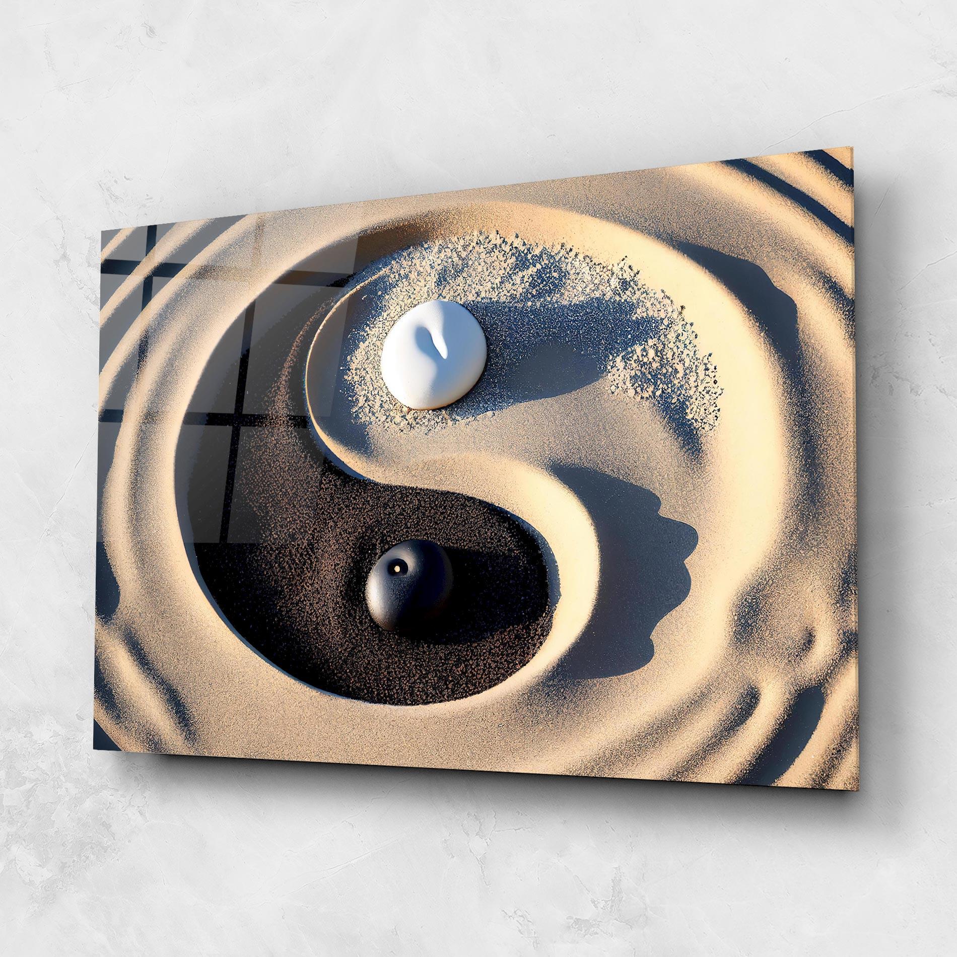 Tablou Sticla Black Sand Yinyang mockup 1