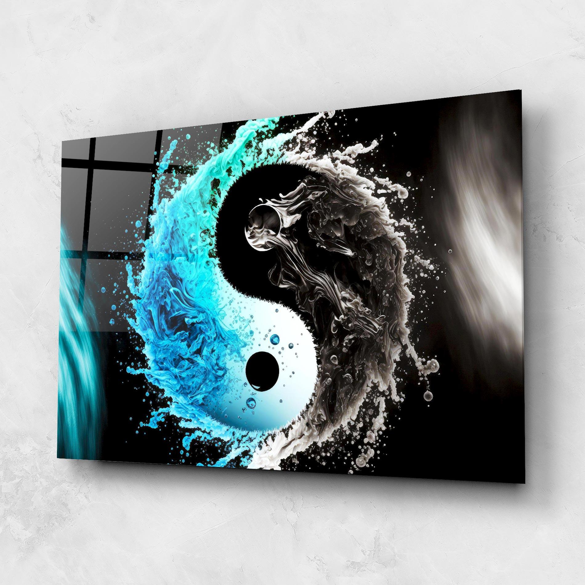Tablou Sticla Blue Black Yinyang mockup 1