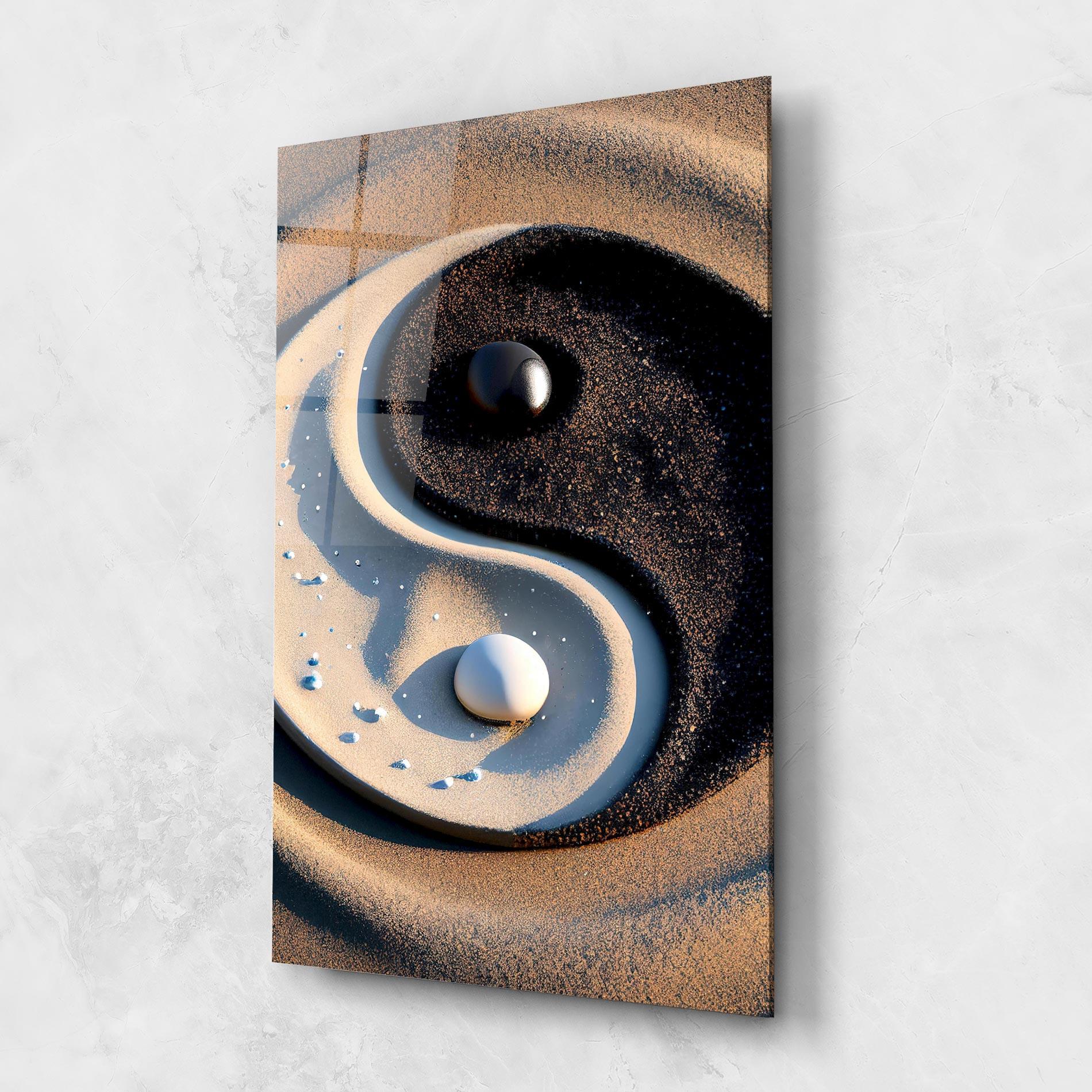 Tablou Sticla Pretty Sand Yinyang mockup 1