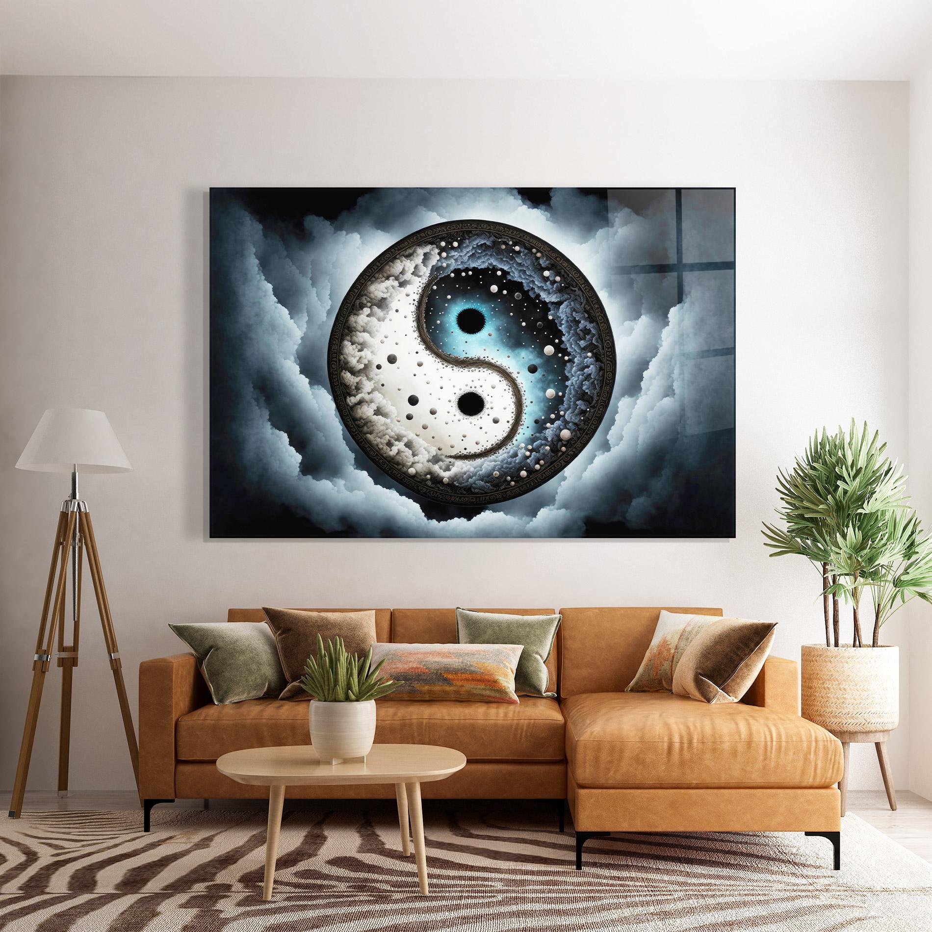 Tablou Sticla Black Blue Yinyang mockup 7
