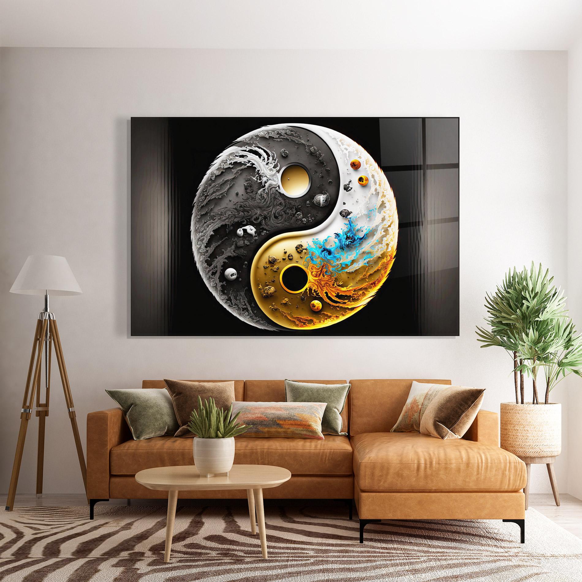 Tablou Sticla Black Yellow Yinyang mockup 7