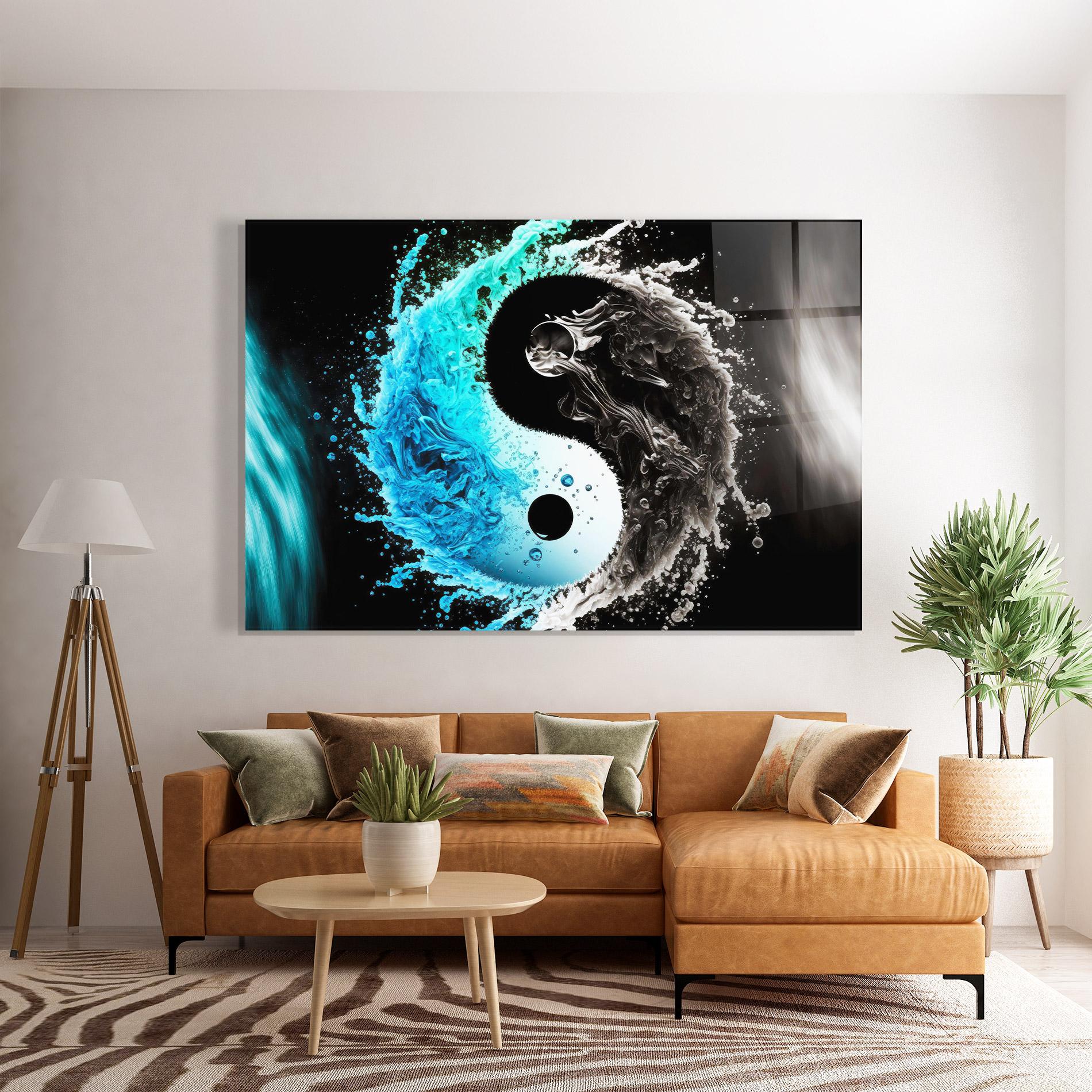Tablou Sticla Blue Black Yinyang mockup 7