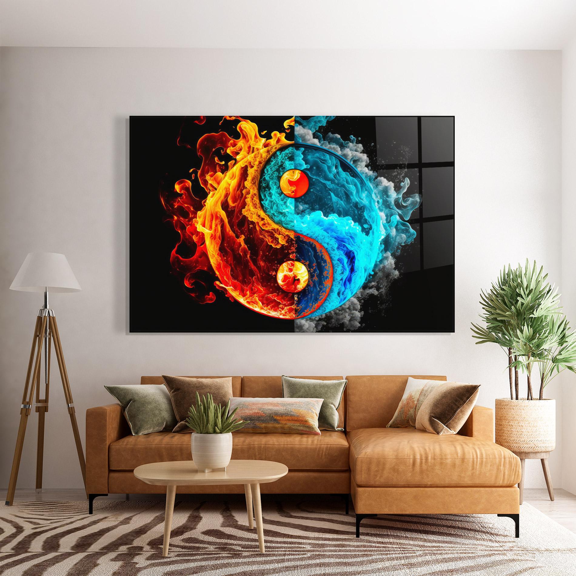 Tablou Sticla Blue Smoke Yinyang mockup 7