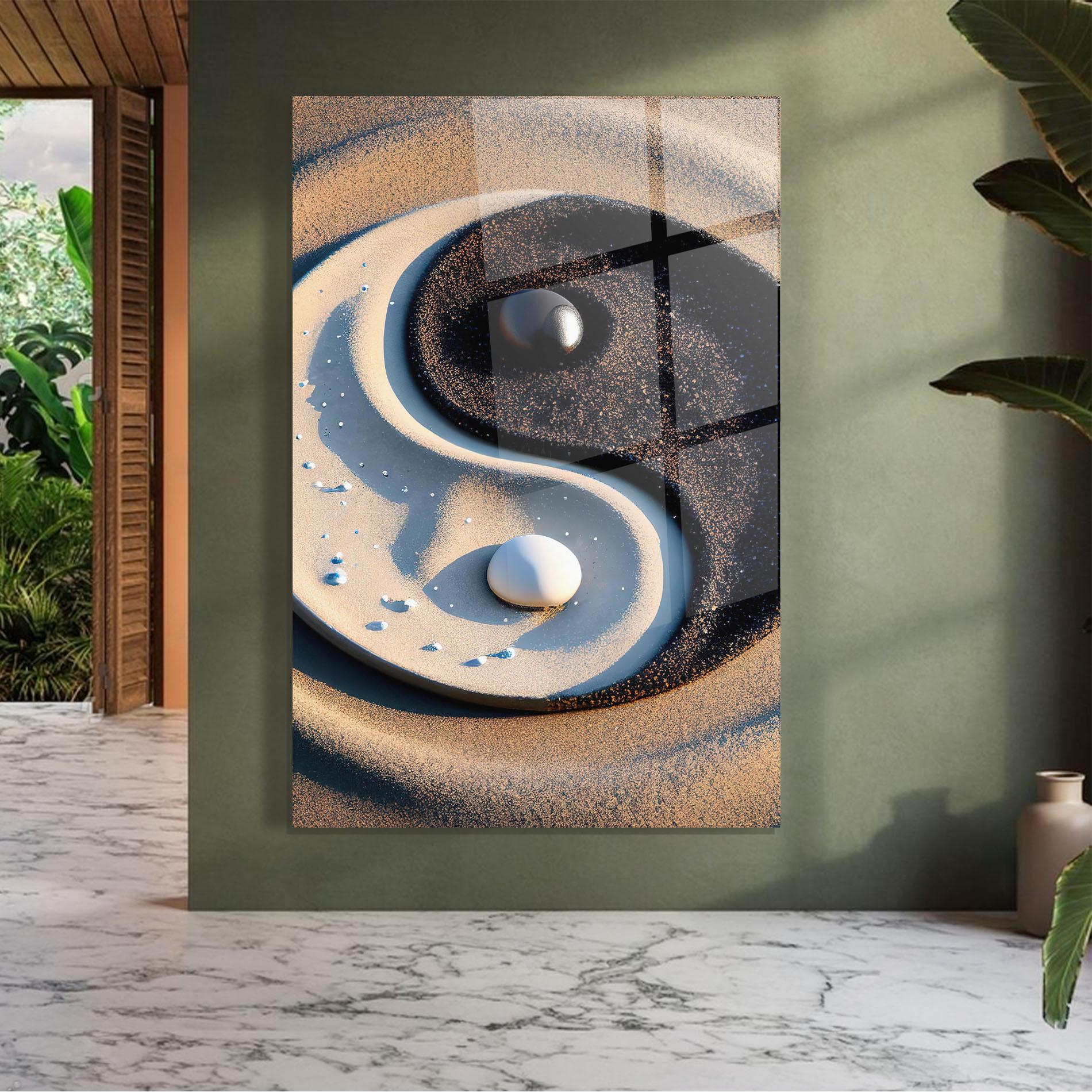 Tablou Sticla Pretty Sand Yinyang mockup 7