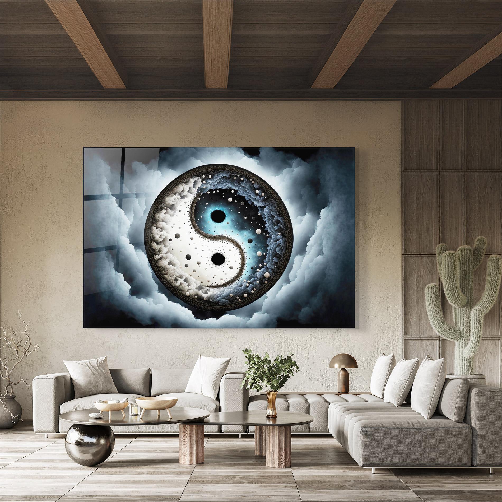 Tablou Sticla Black Blue Yinyang mockup 8