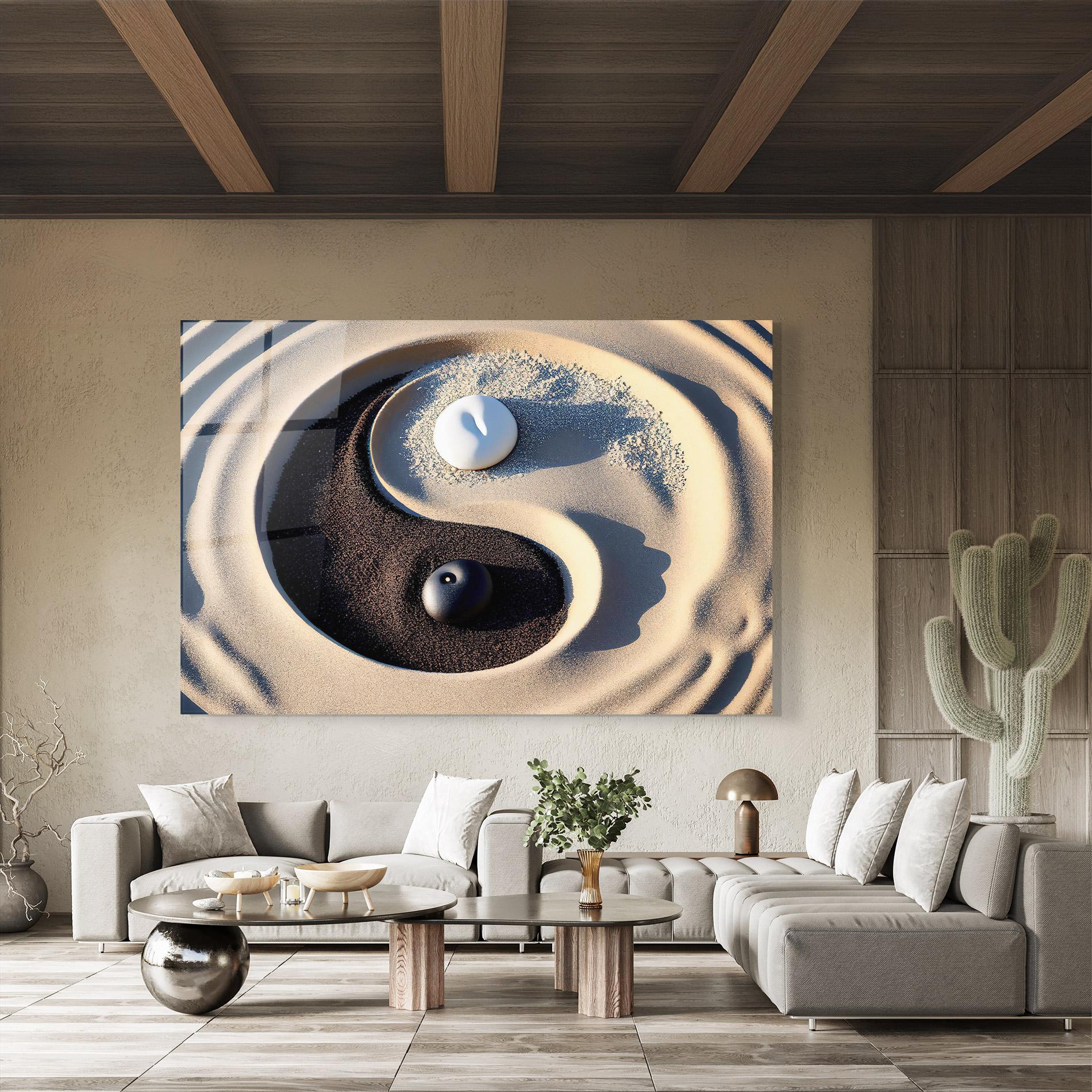 Tablou Sticla Black Sand Yinyang mockup 8