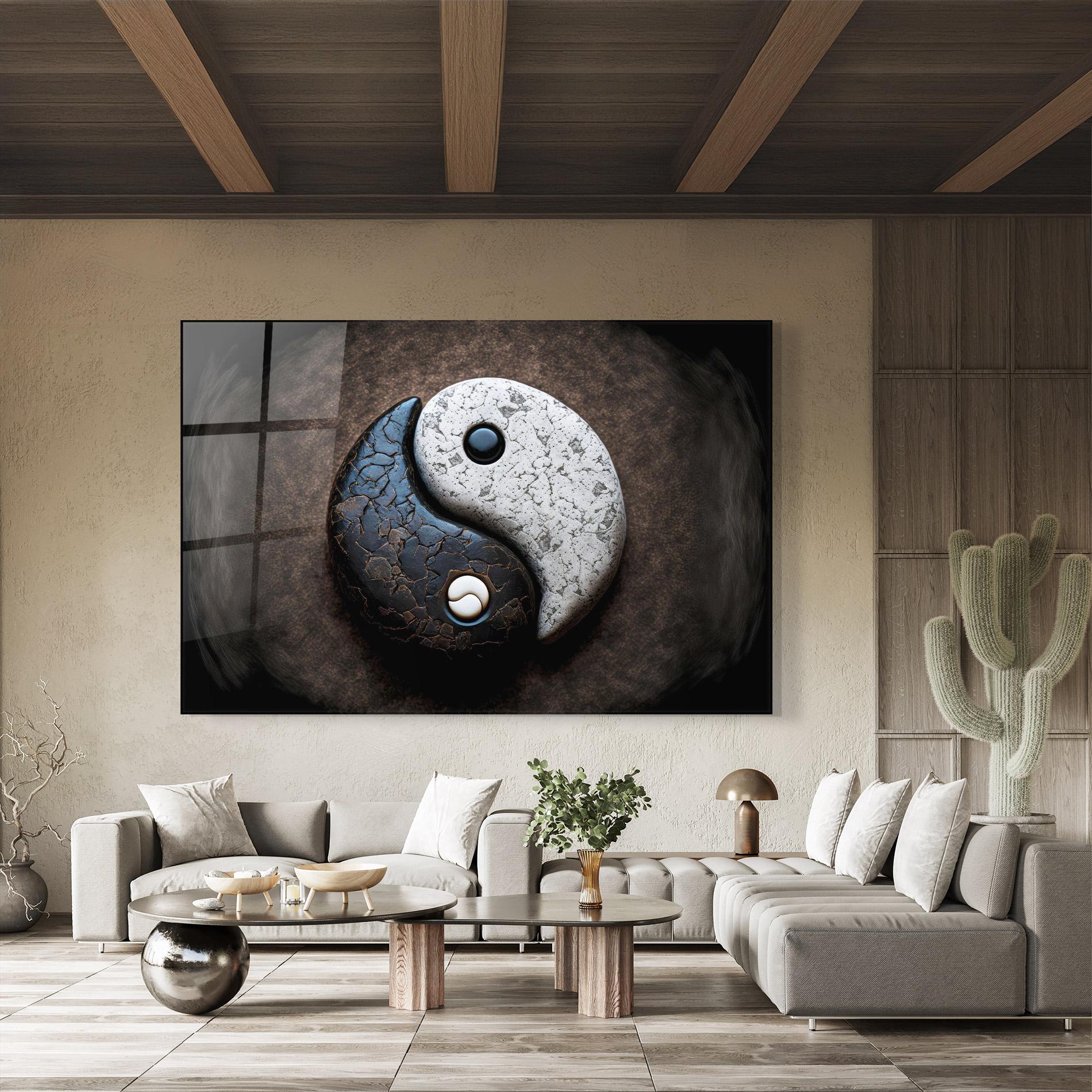 Tablou Sticla Black Stone Yinyang mockup 8
