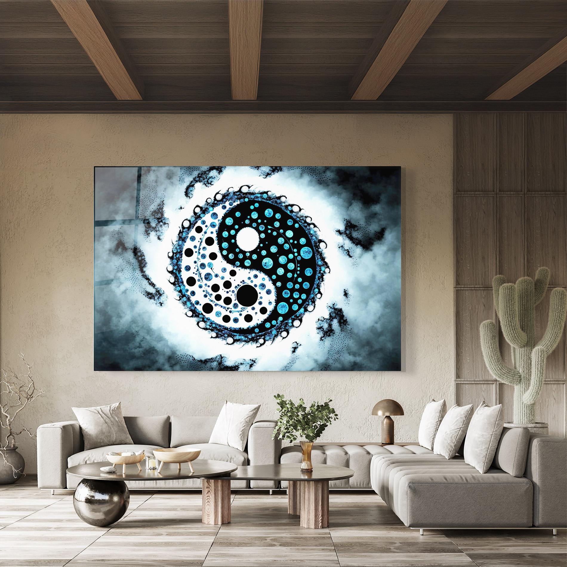 Tablou Sticla Blue White Yinyang mockup 8