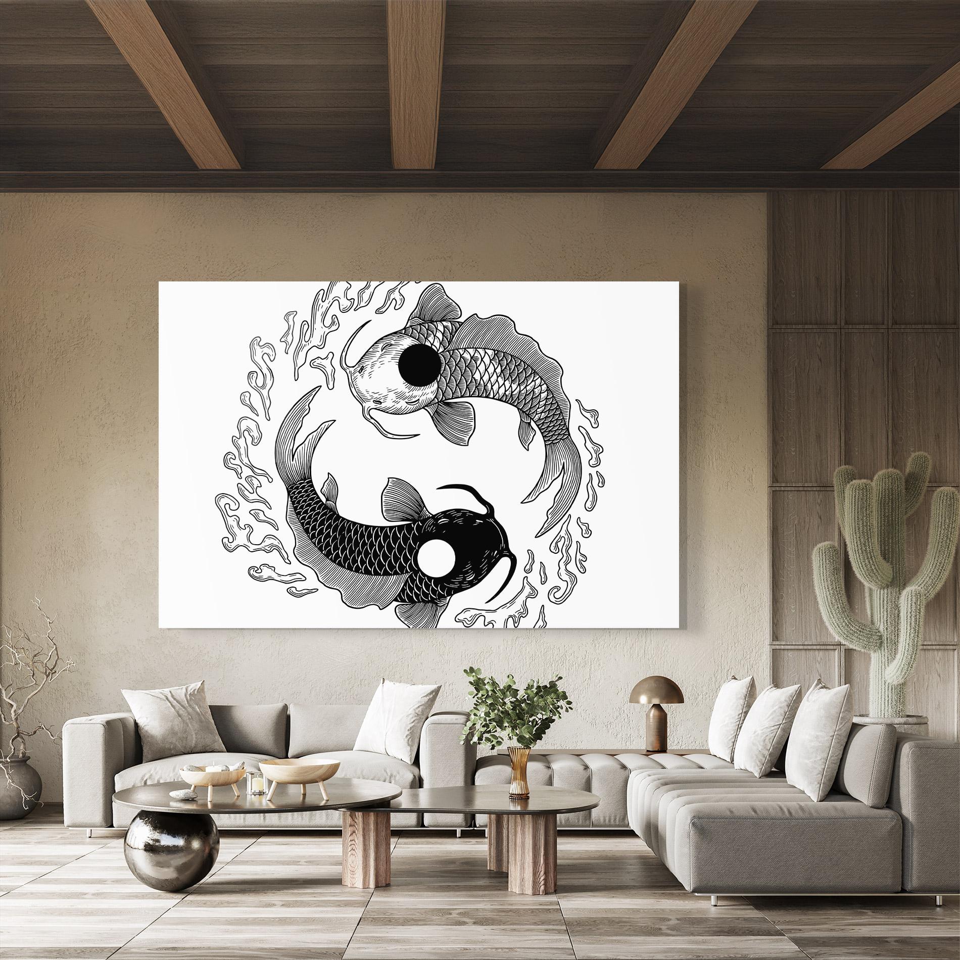 Tablou Sticla Koi Art Yinyang mockup 8