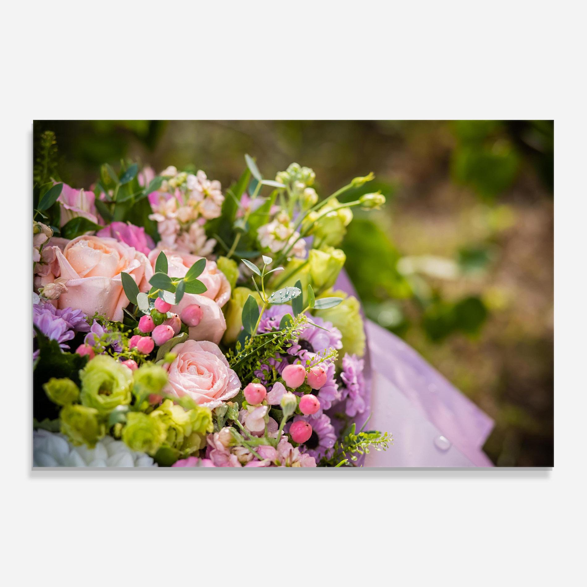 Tablou Sticla Green Pink Bouquet mockup 0