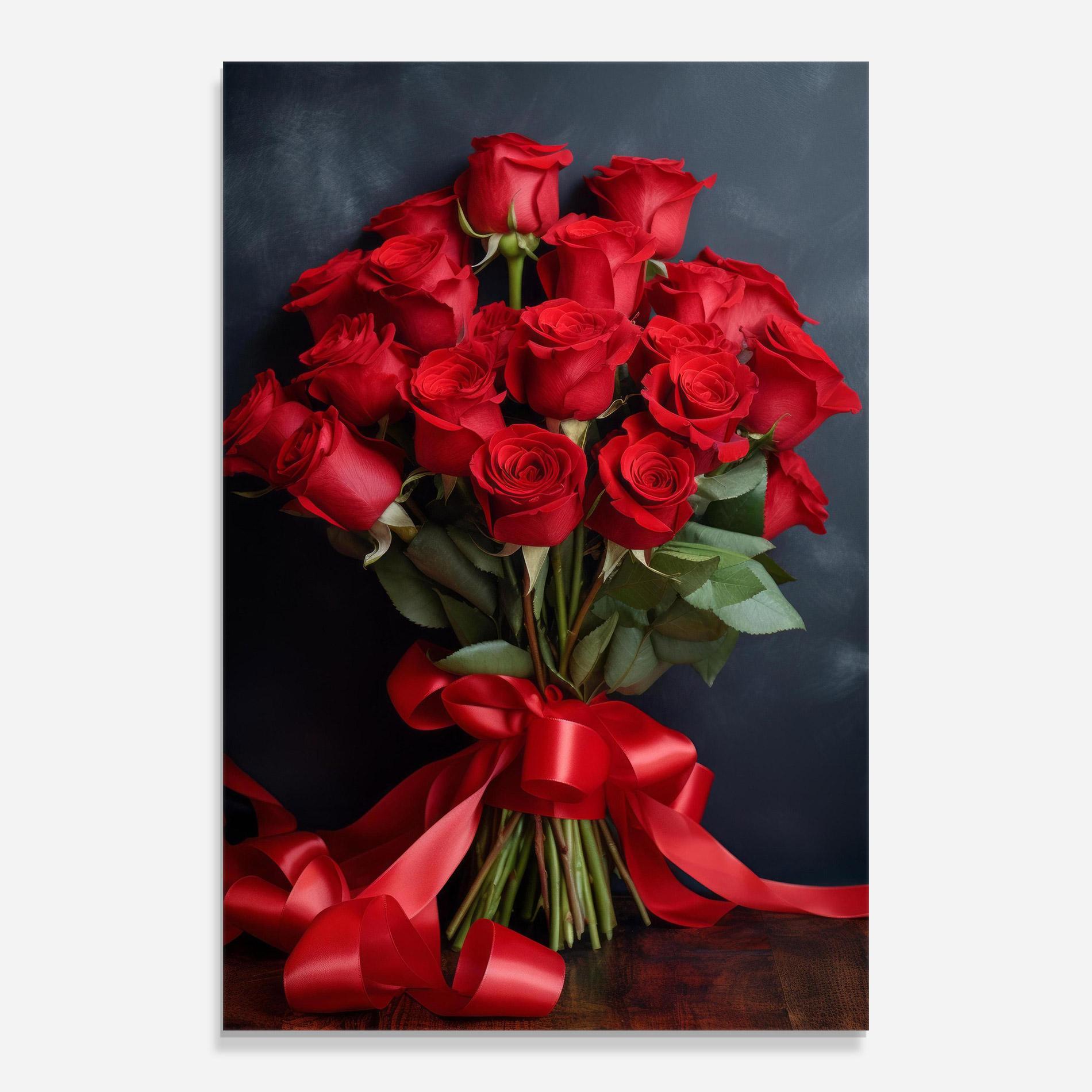 Tablou Sticla Beautiful Red Roses Bouquet mockup 0