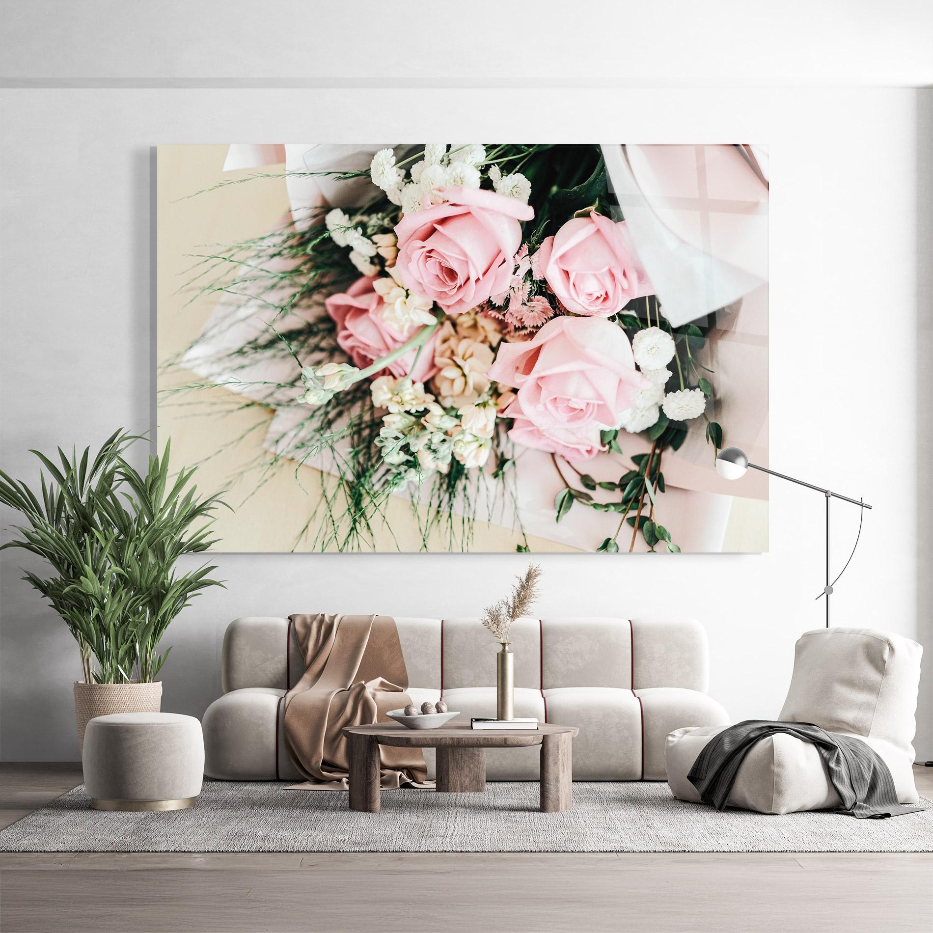 Tablou Sticla Baby Pink Bouquet mockup 9