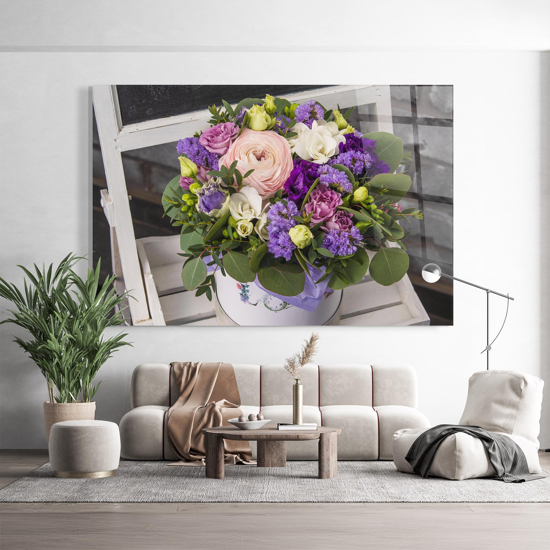 Tablou Sticla Big Pink Rose Bouquet mockup 9