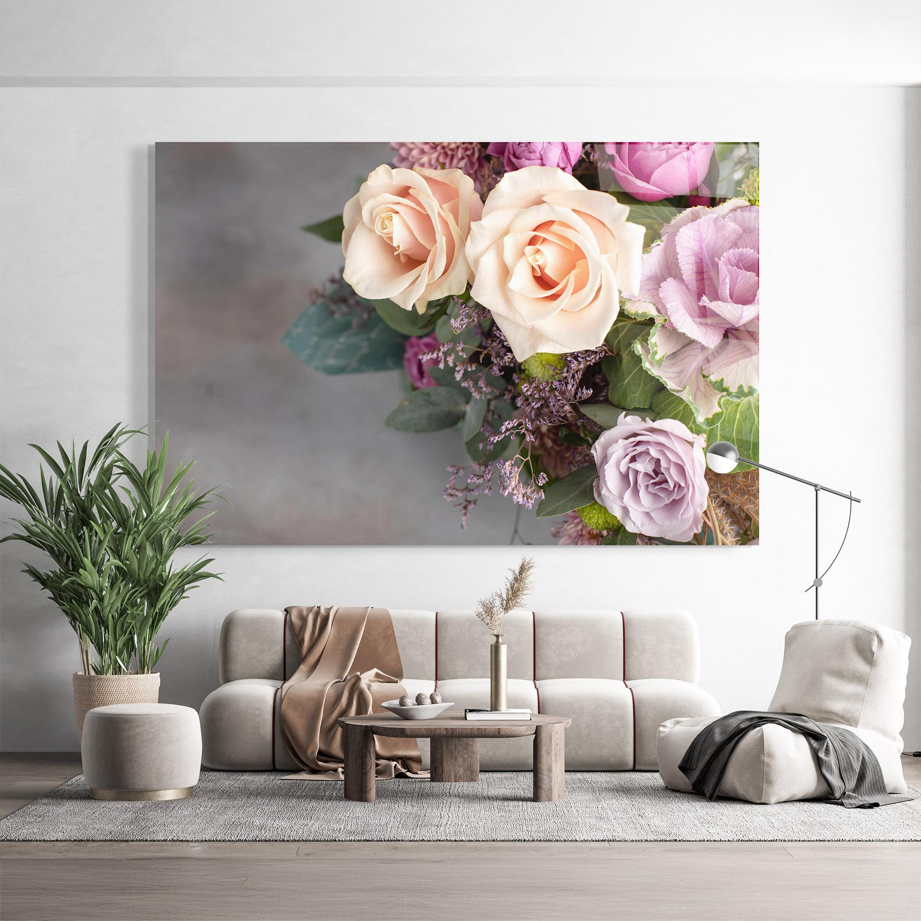 Tablou Sticla Cream Purple Bouquet mockup 9