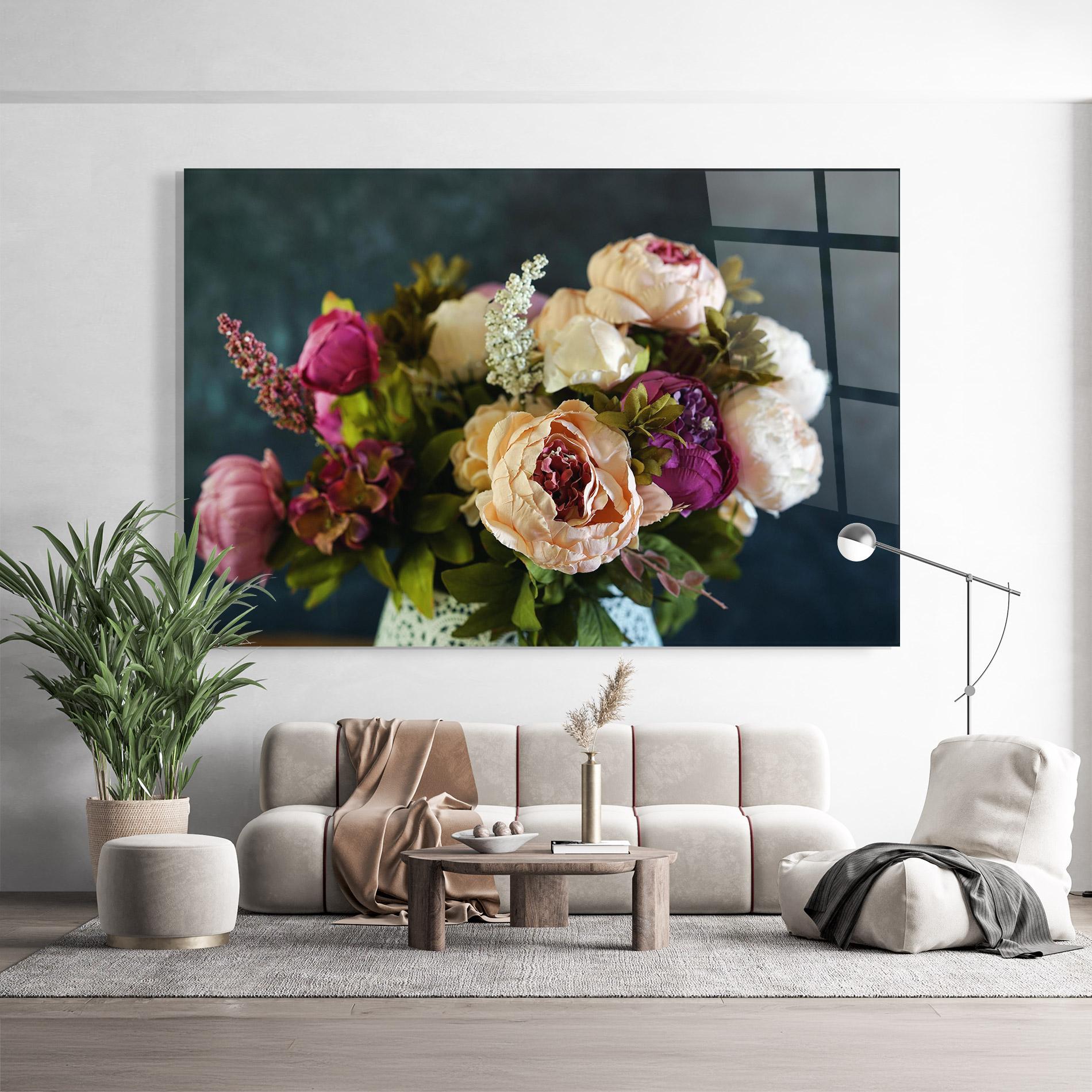 Tablou Sticla Cream Roses Bouquet mockup 9