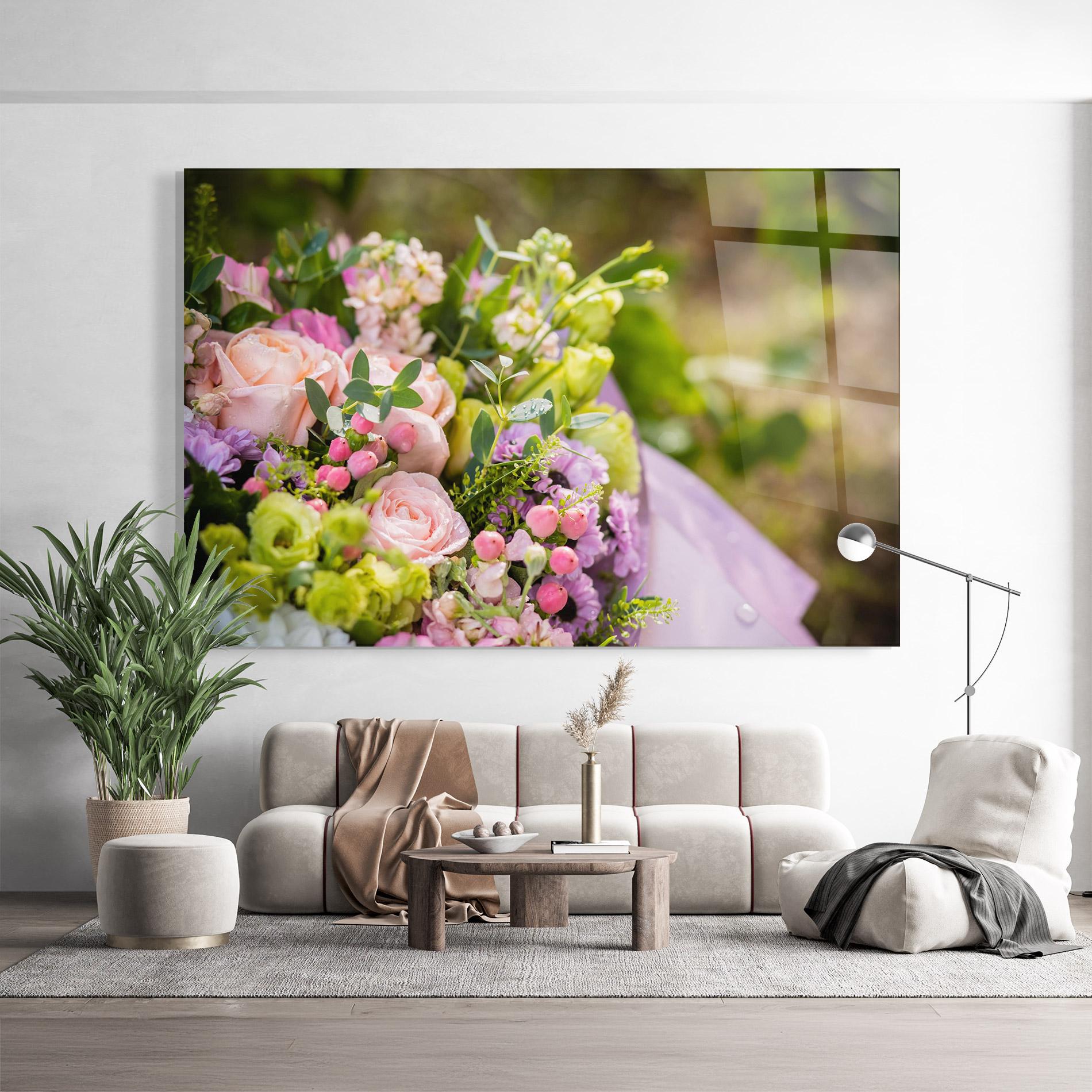 Tablou Sticla Green Pink Bouquet mockup 9